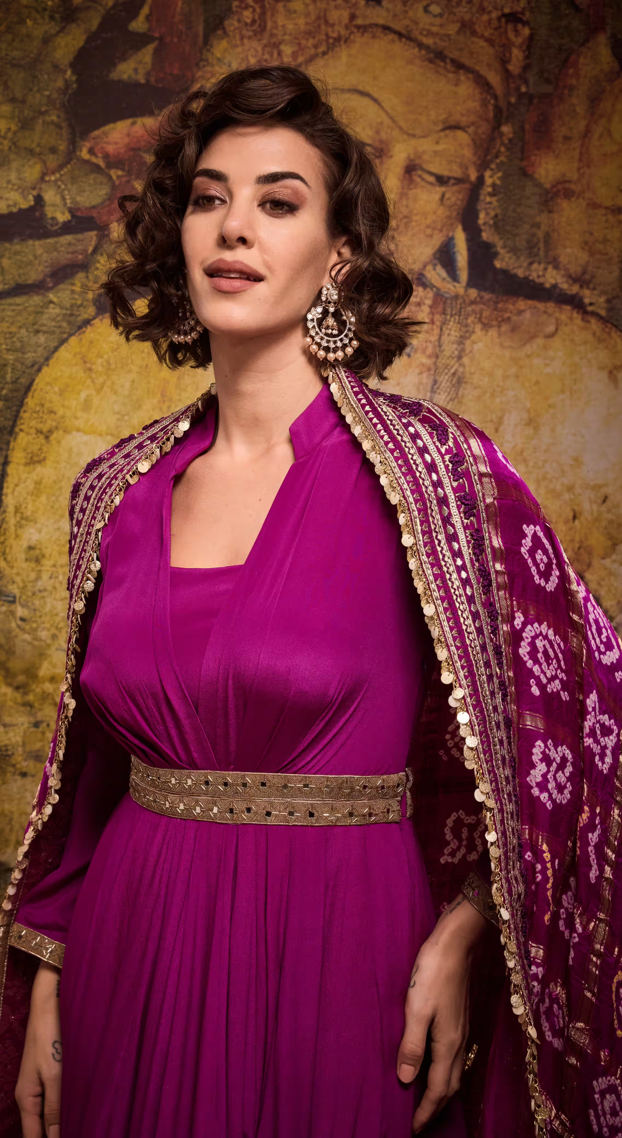 Magenta Bandhej Silk Anarkali Gown