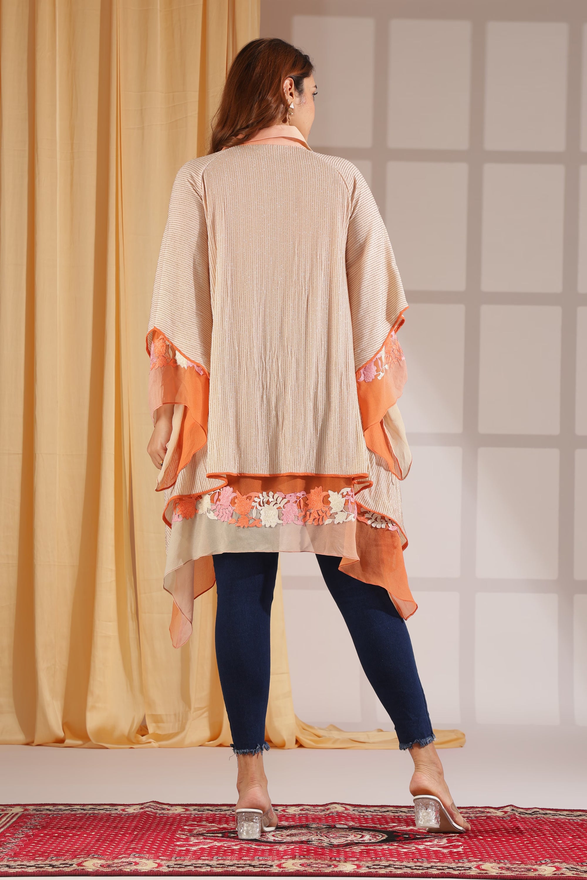 Elegant Burnt-Orange Embroidered High-Low Tunic Top