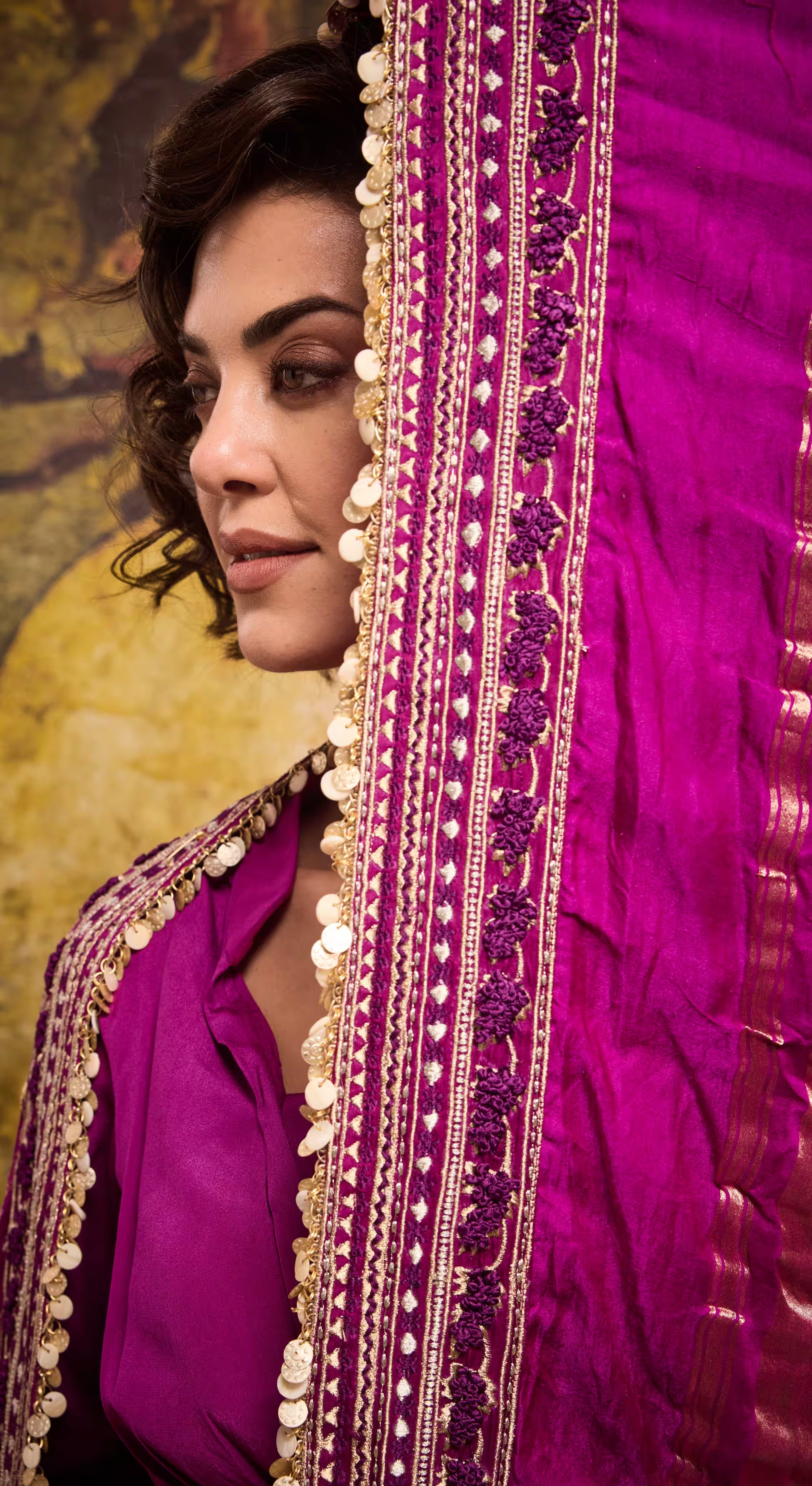 Magenta Bandhej Silk Anarkali Gown
