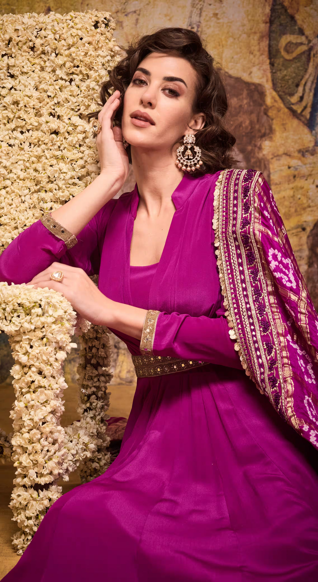 Magenta Bandhej Silk Anarkali Gown