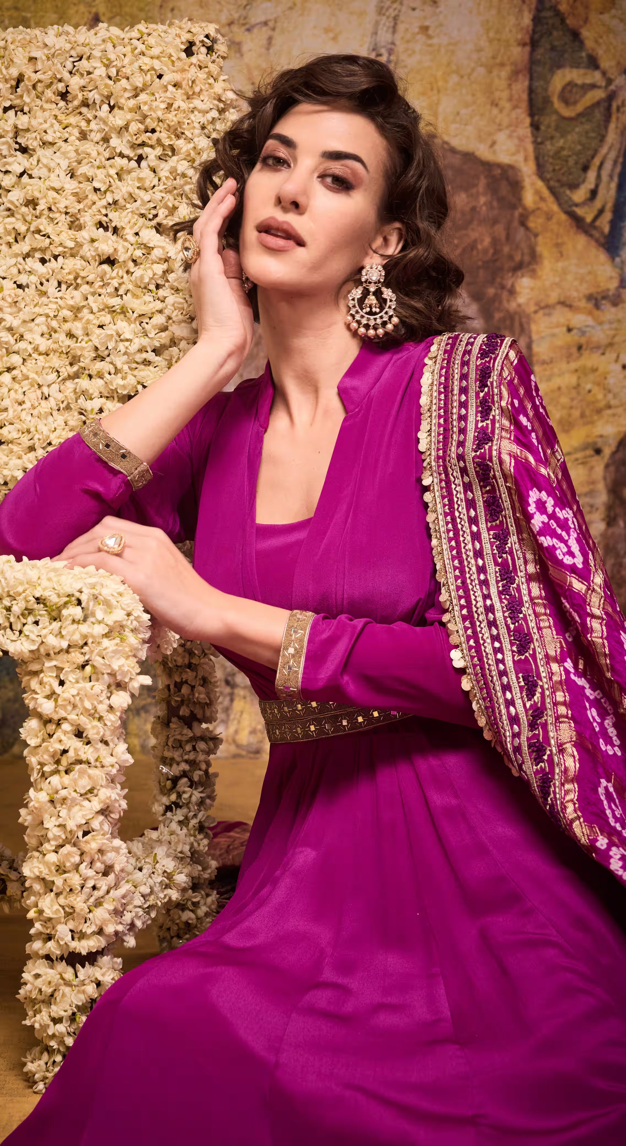 Magenta Bandhej Silk Anarkali Gown