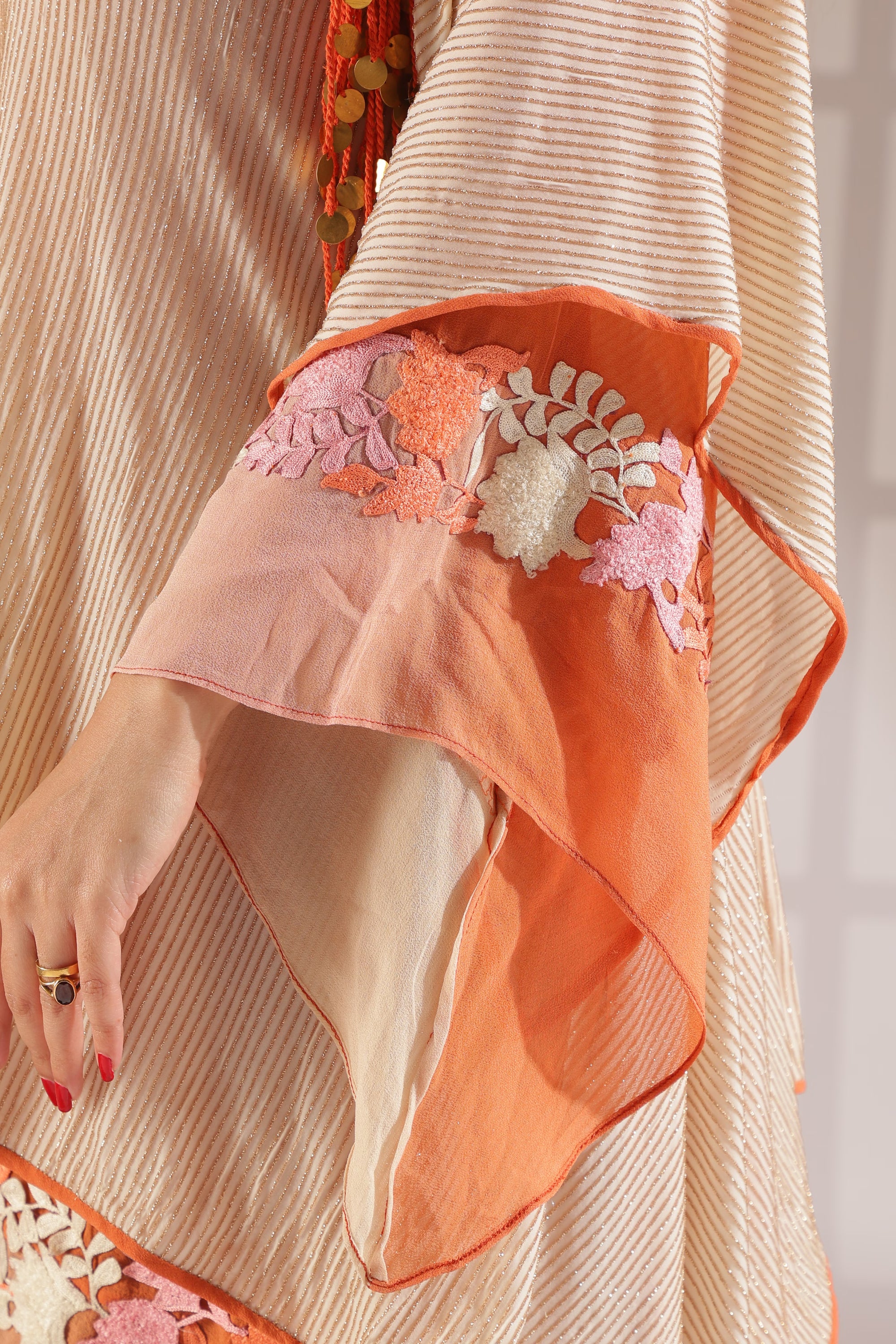 Elegant Burnt-Orange Embroidered High-Low Tunic Top