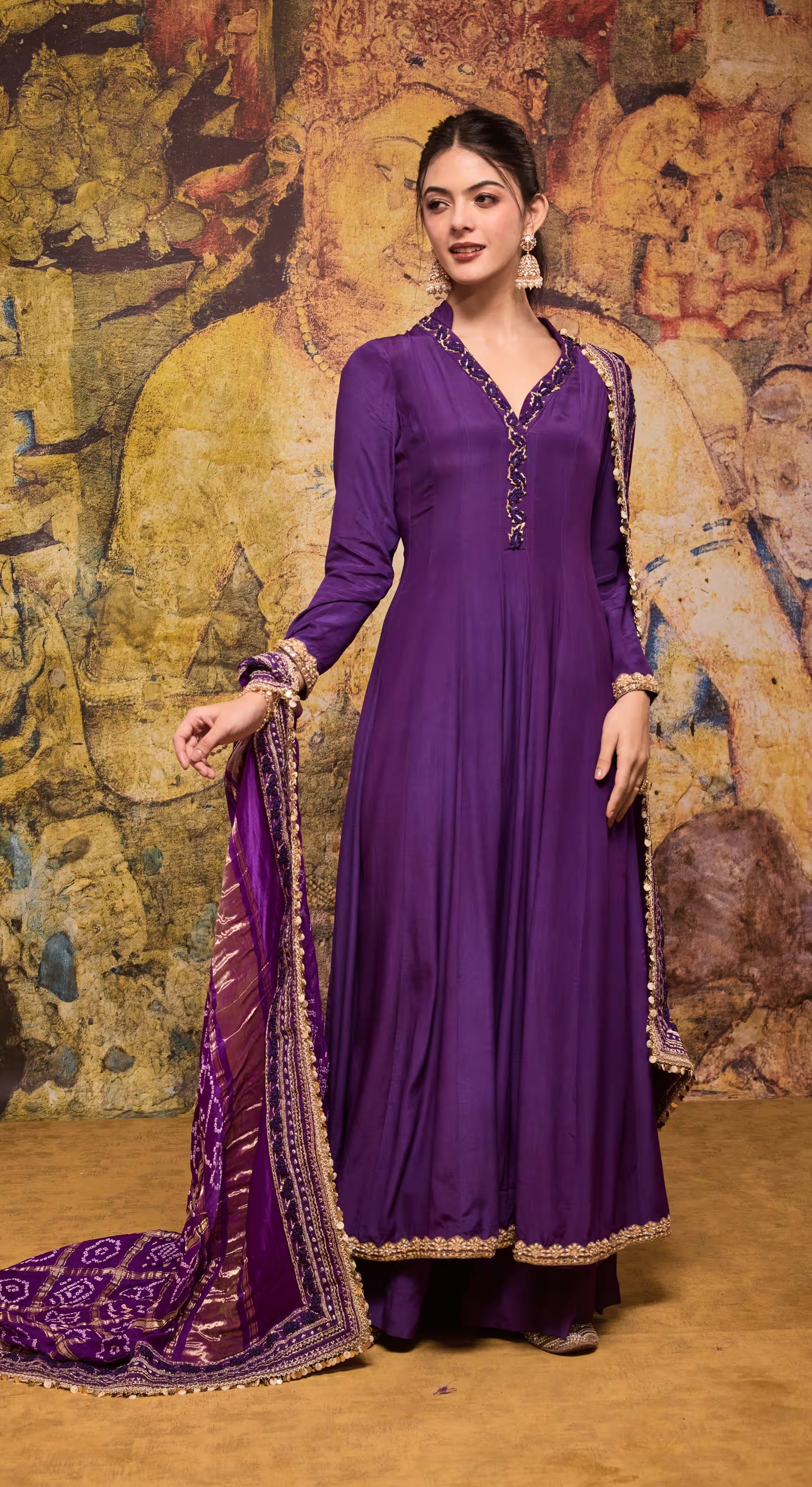Regal Purple Bandhani Anarkali Suit