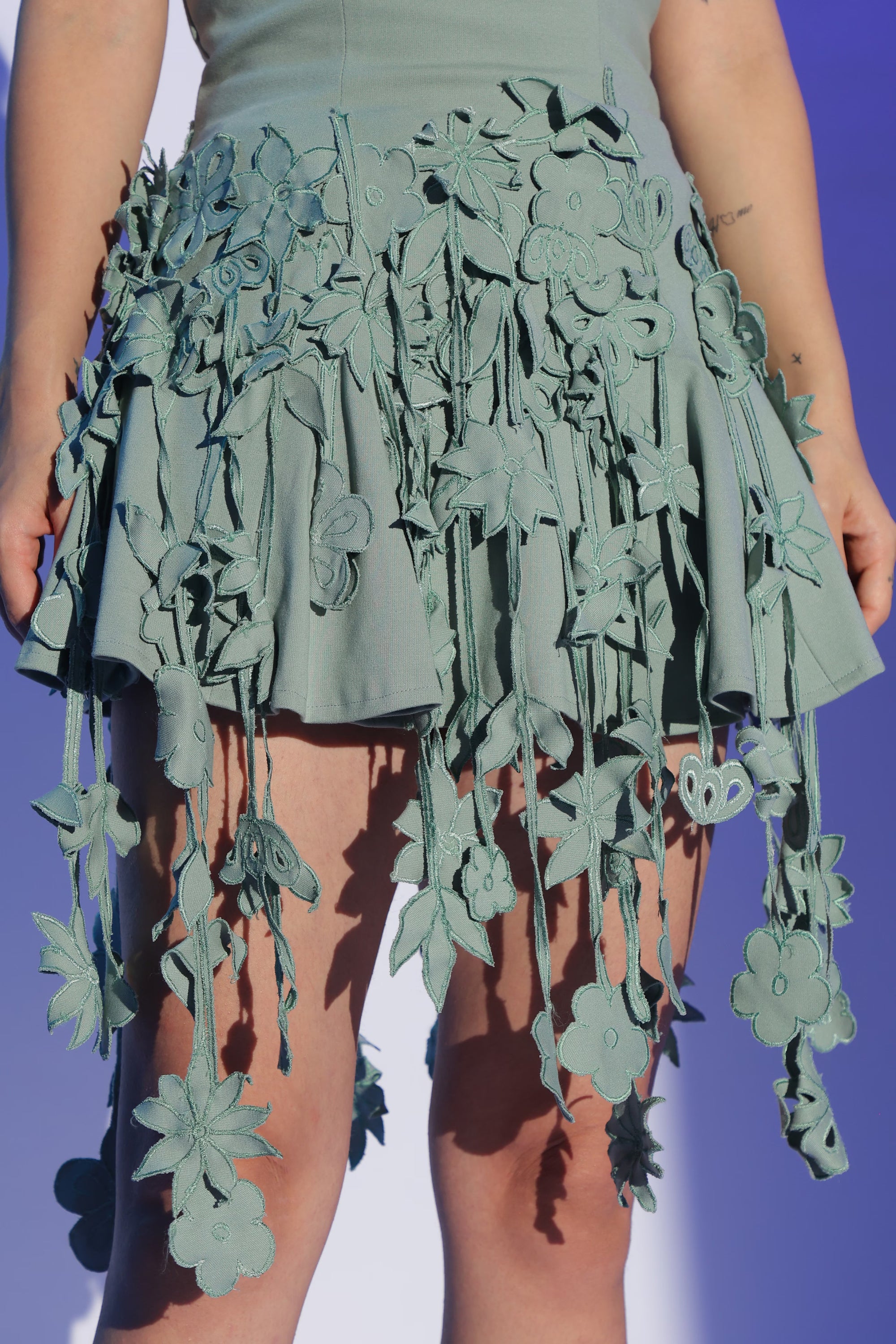 Sage Strapless Dress with 3D Floral Cut-outs