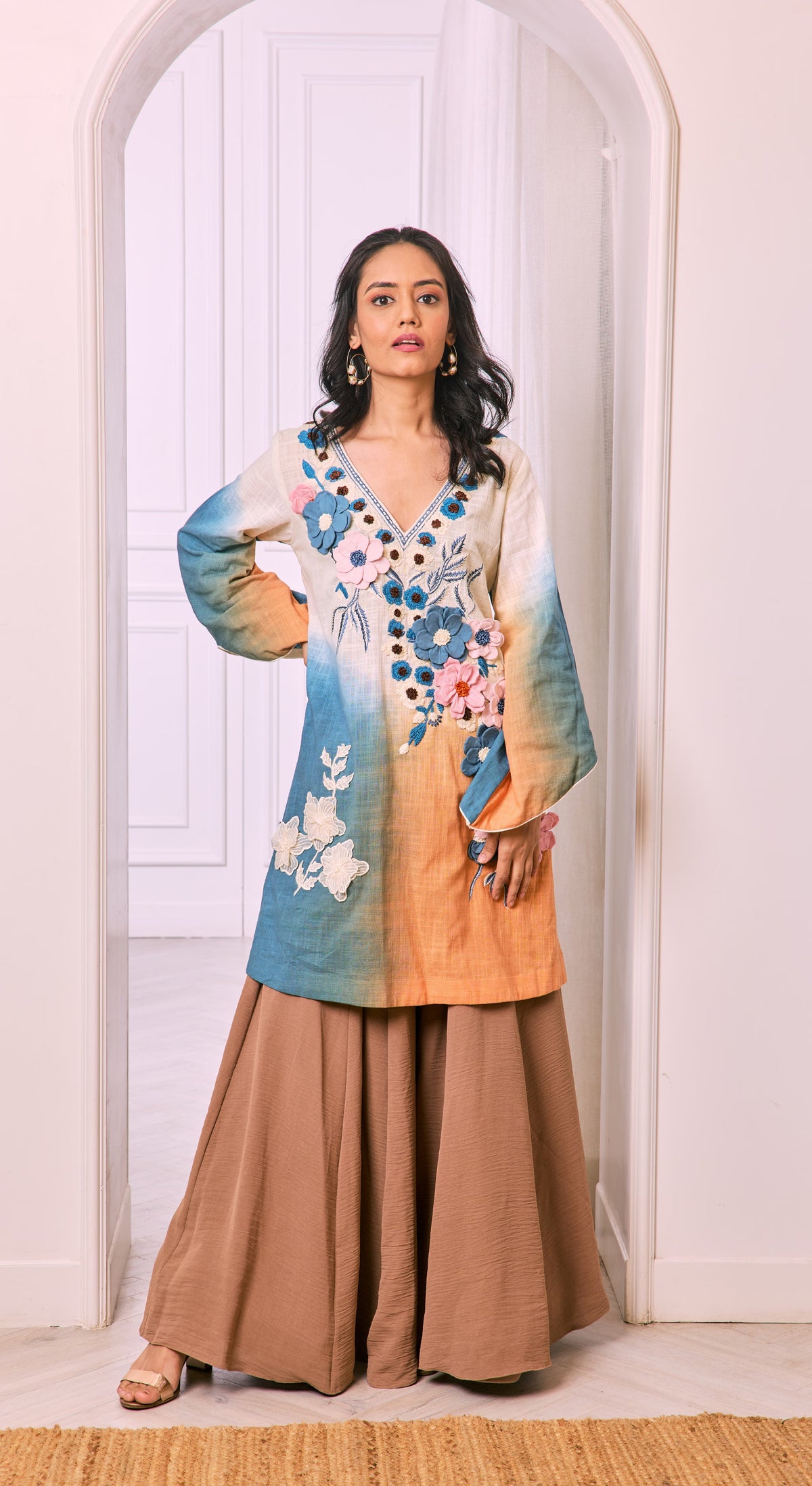 Sunset Bloom Ombre Kurta Set