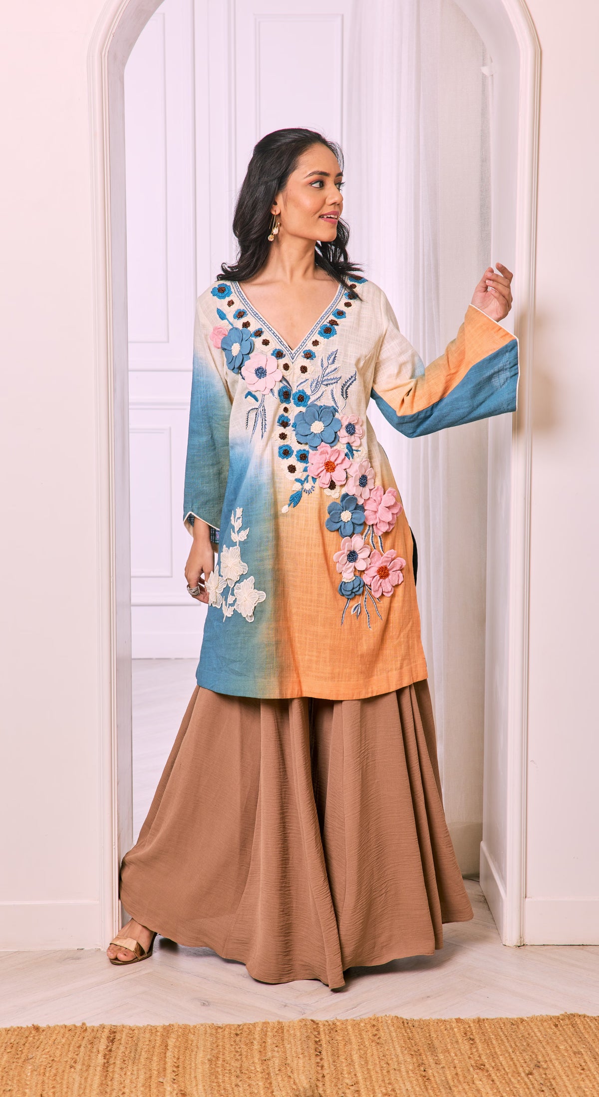 Sunset Bloom Ombre Kurta Set