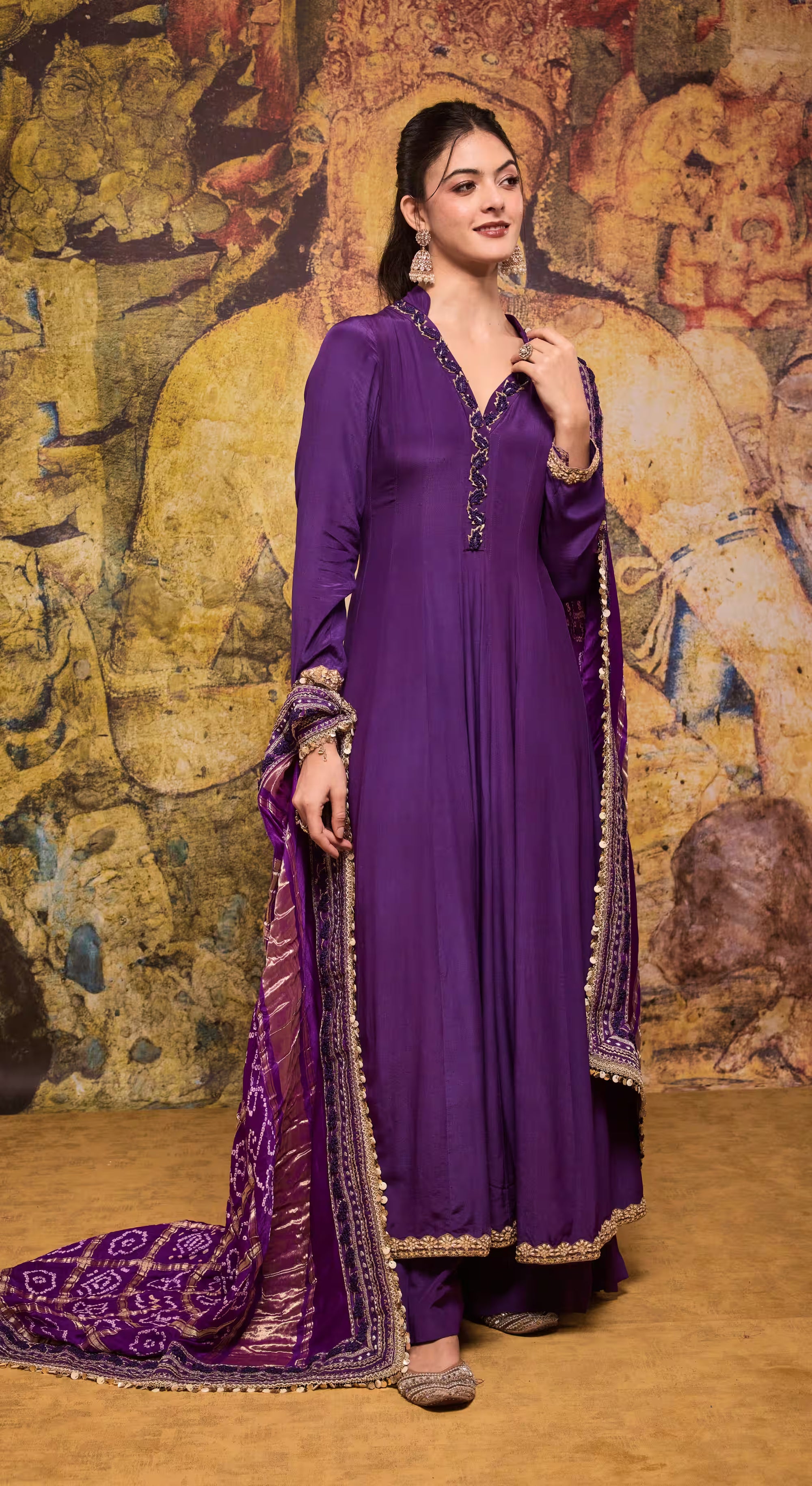 Regal Purple Bandhani Anarkali Suit
