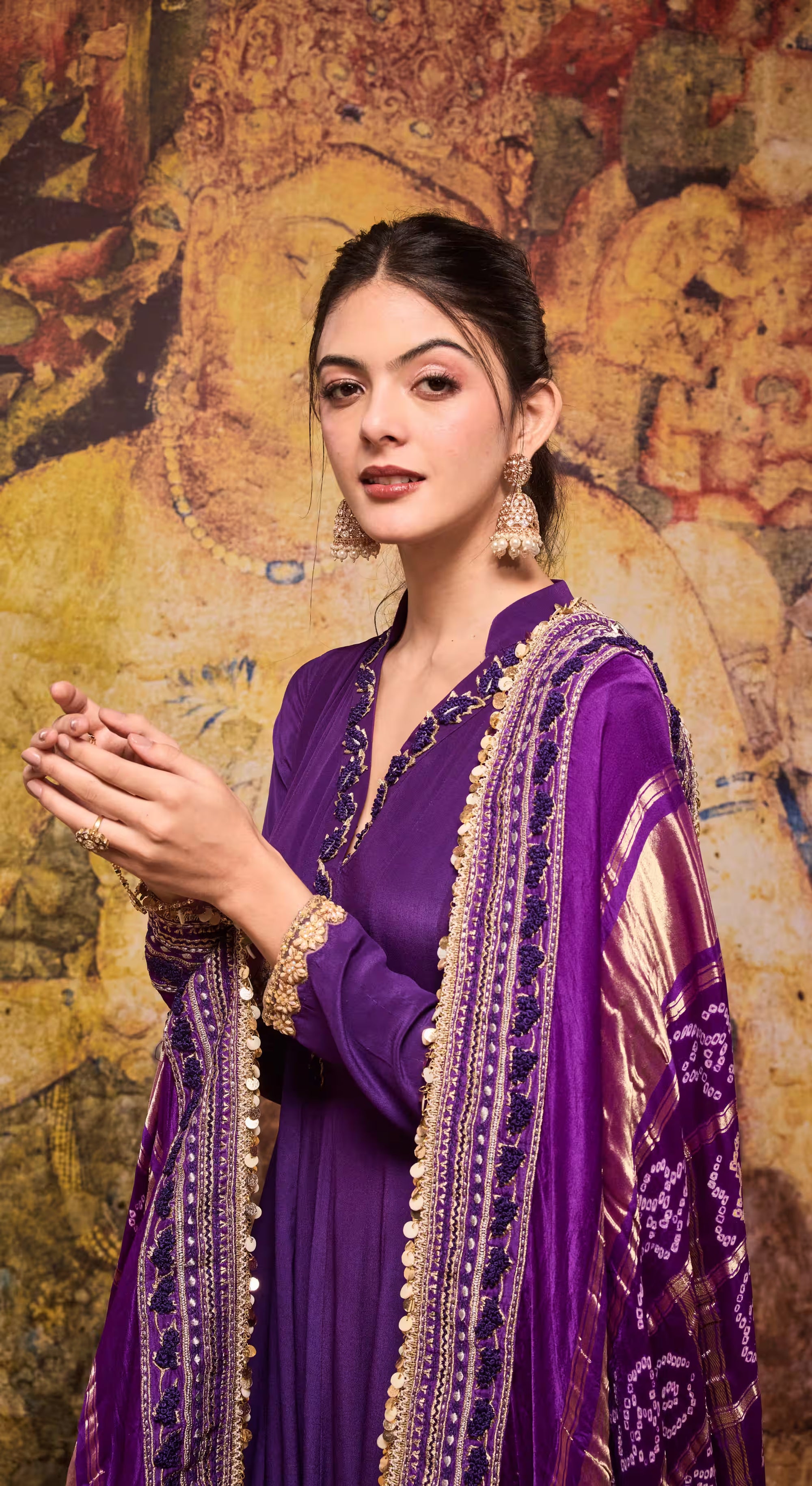 Regal Purple Bandhani Anarkali Suit