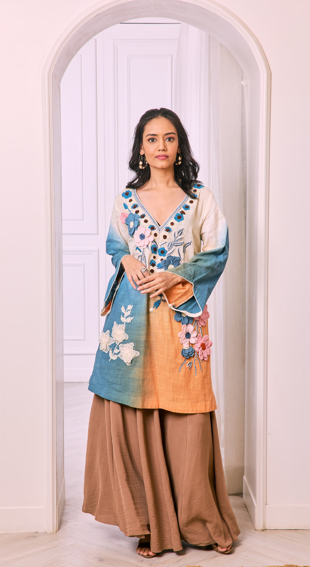 Sunset Bloom Ombre Kurta Set