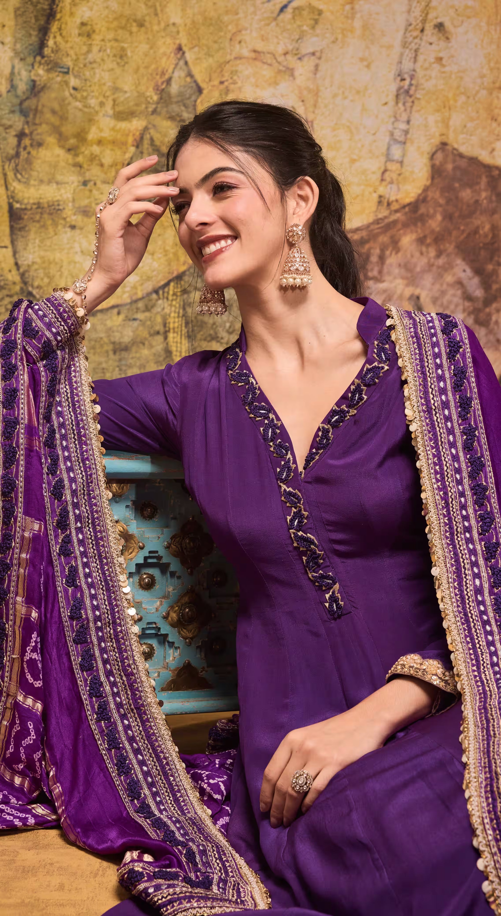 Regal Purple Bandhani Anarkali Suit