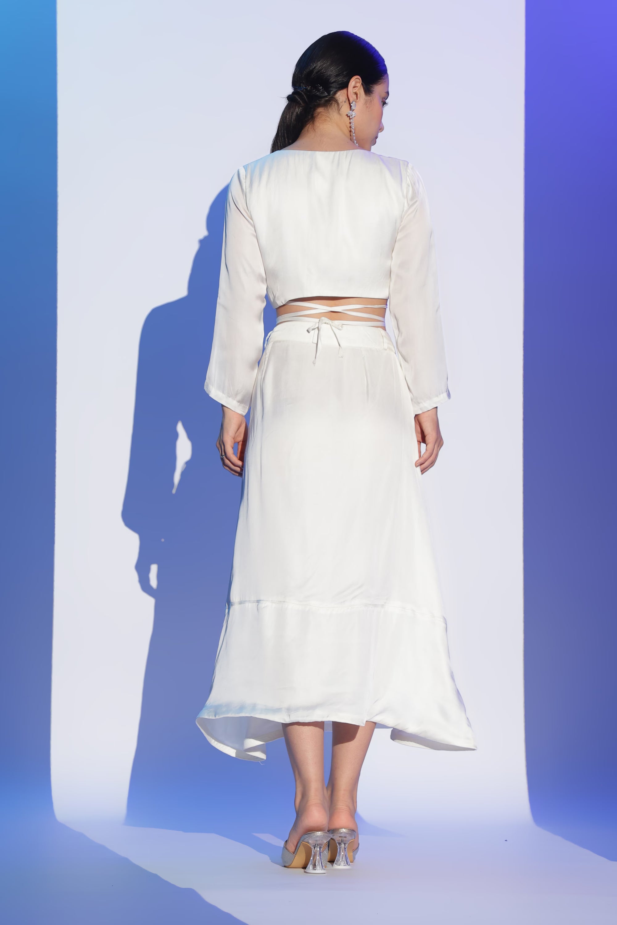 Satin White Co-ord Set with Wrap-around top and Skirt