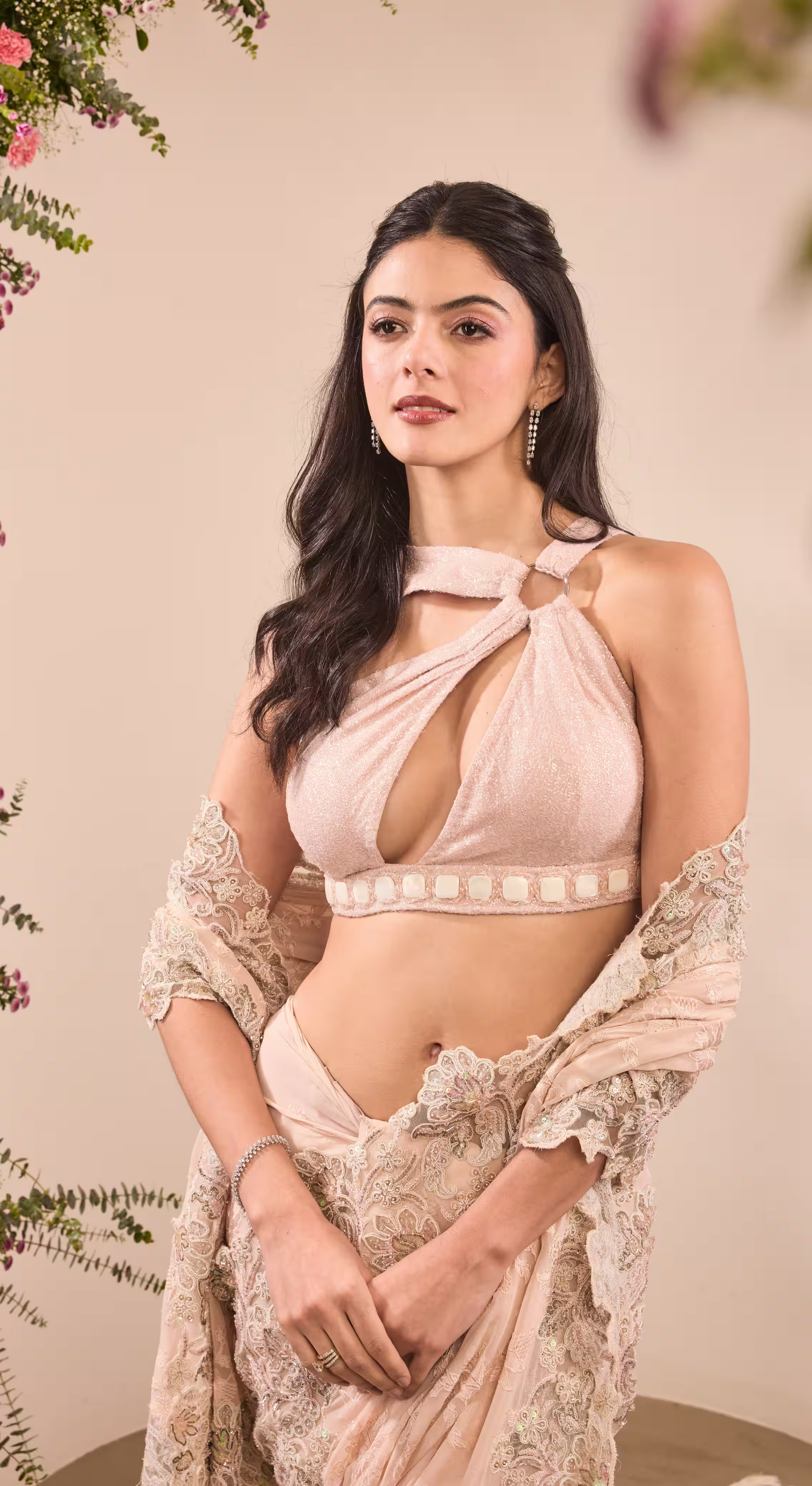 Blush Pearl Embroidered Designer Saree Set