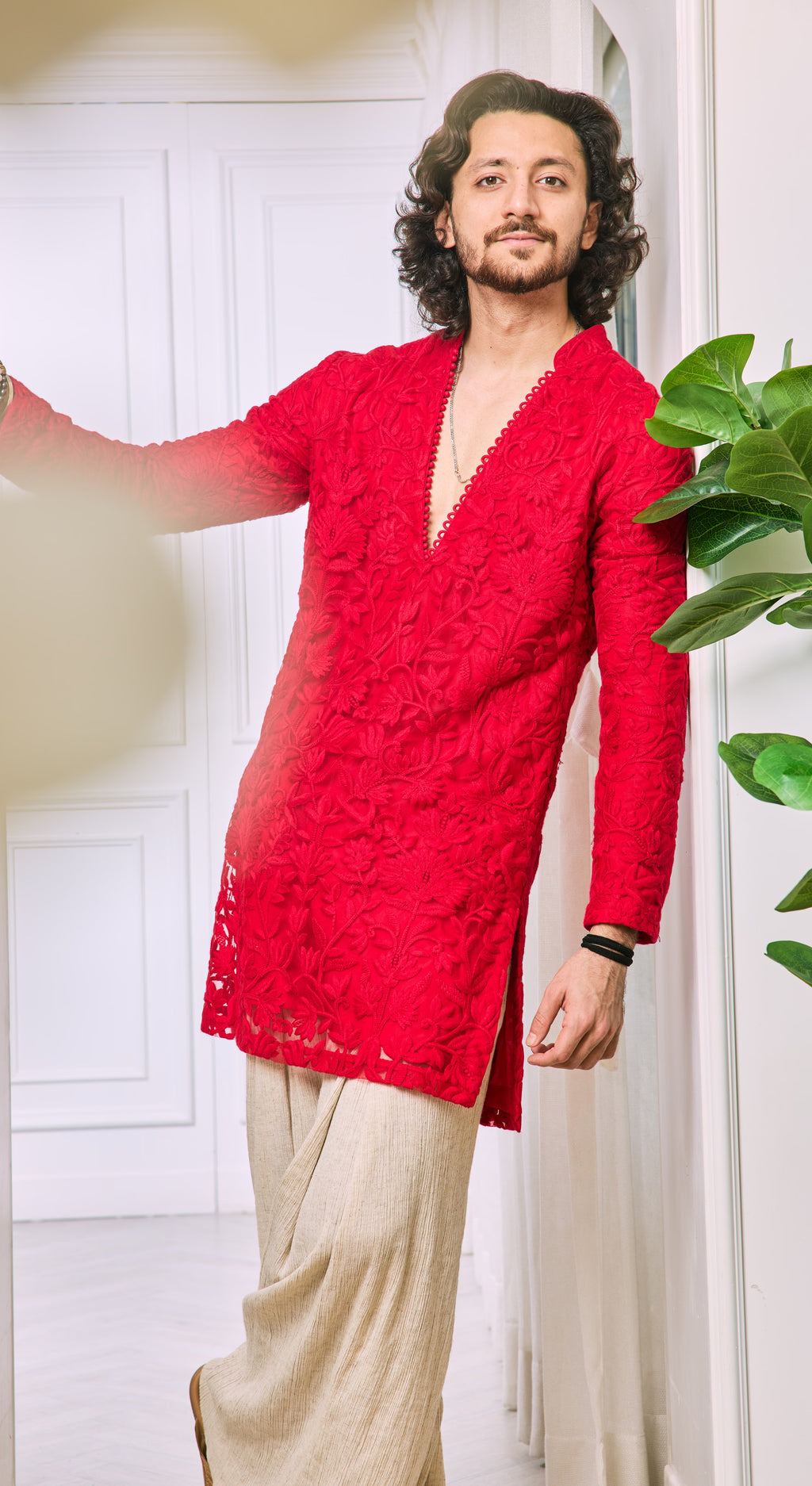 Crimson Embroidered Kurta Palazzo Set