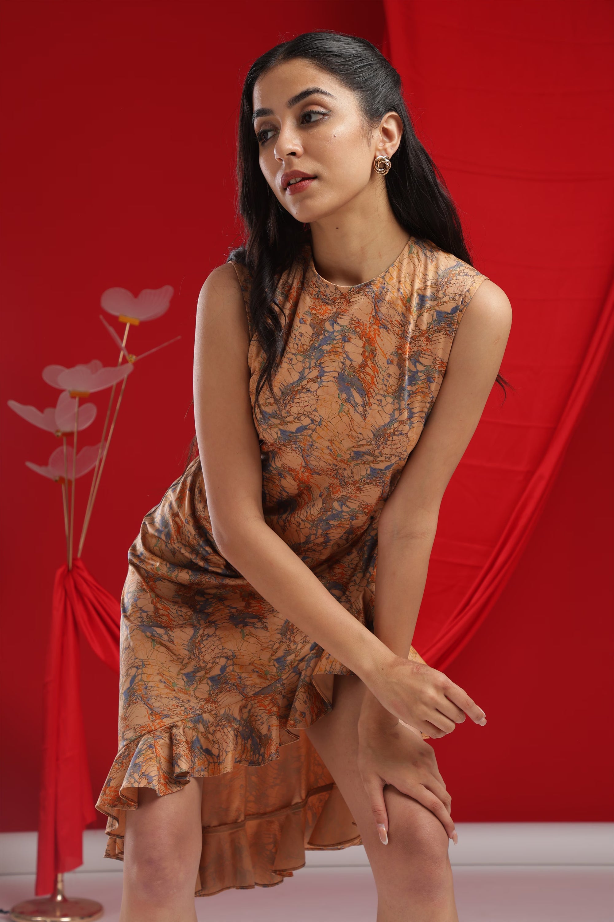 Amber Orange Ruffle Cascade Dress