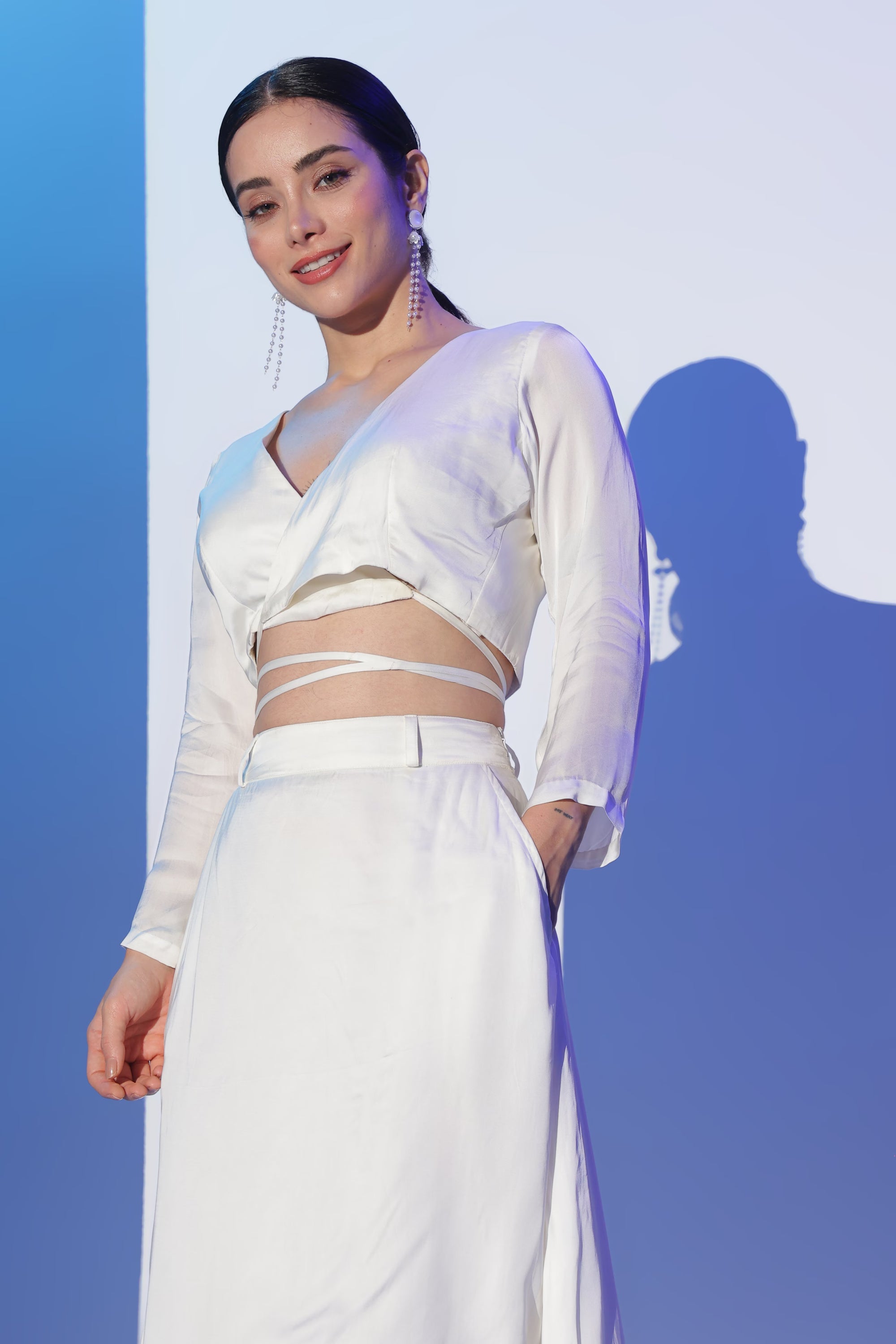 Satin White Co-ord Set with Wrap-around top and Skirt