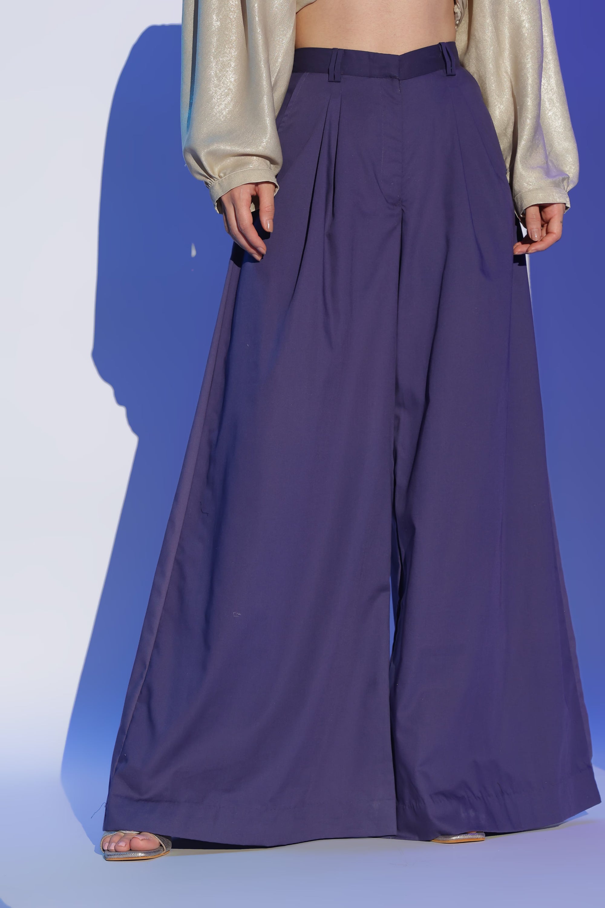 Gold Twist Cropped top and Purple Wide Legged Trousers