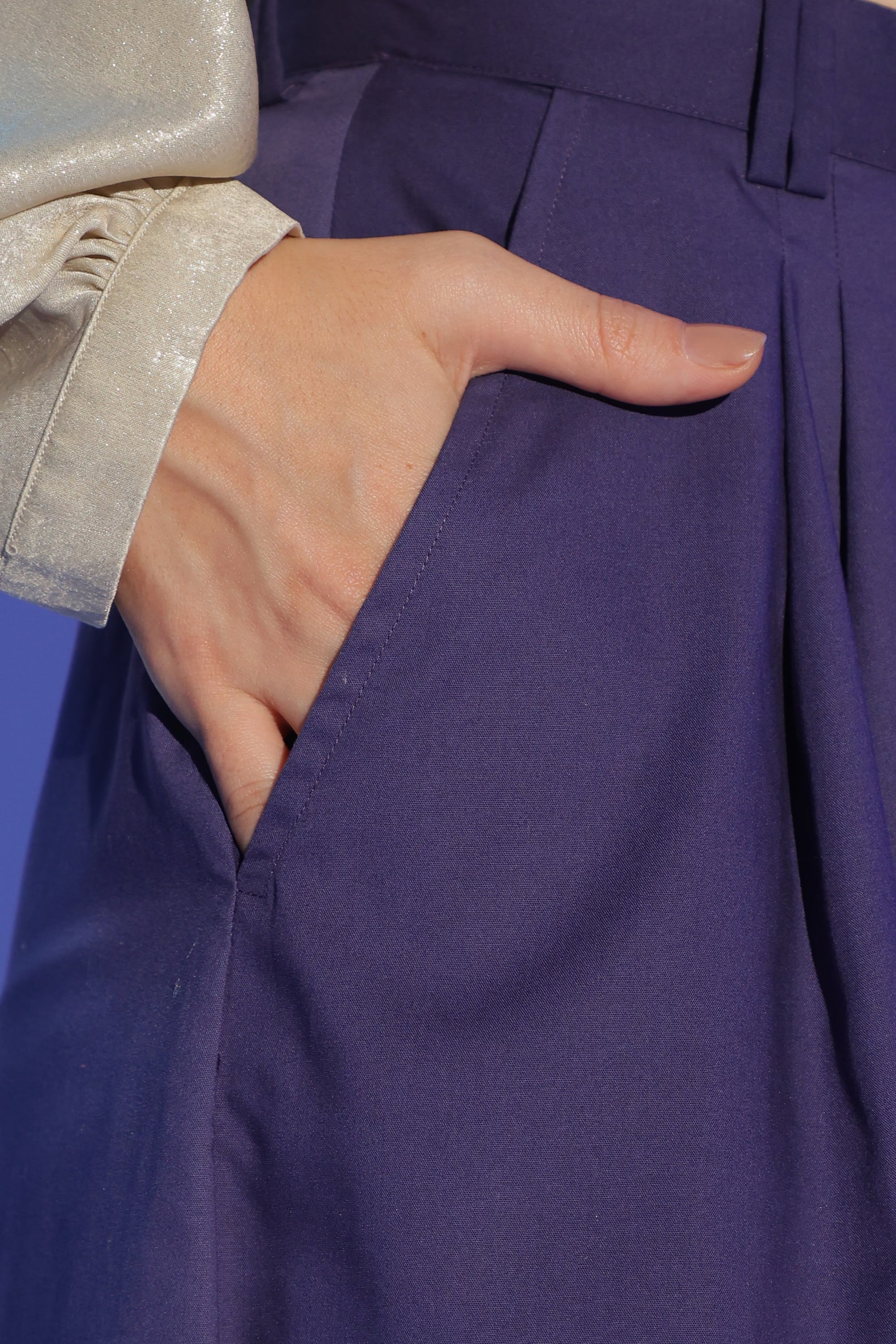 Gold Twist Cropped top and Purple Wide Legged Trousers