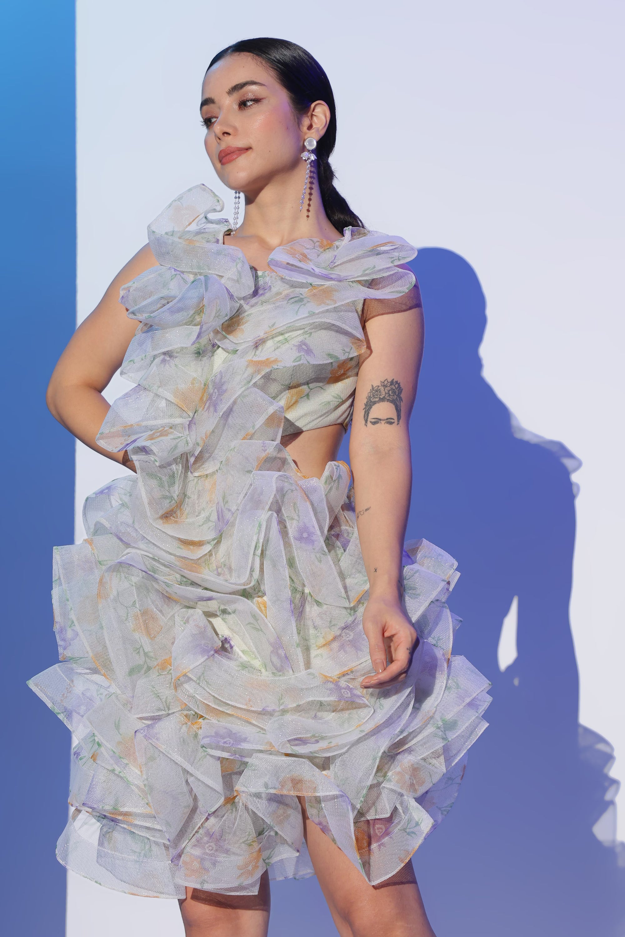 Sculpted Floral Organza Dress
