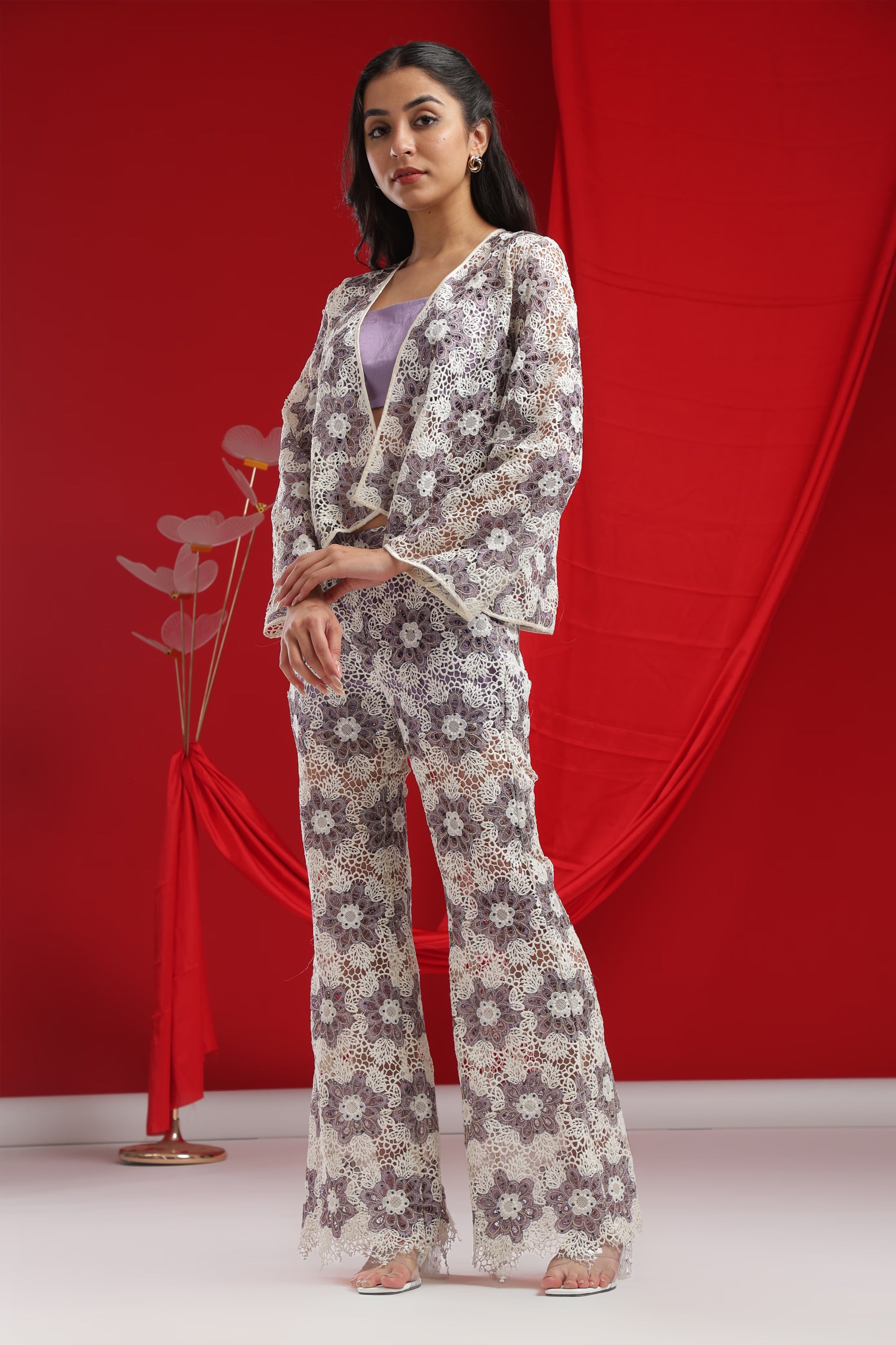Ivory & Lavender Floral Crochet Co-Ord