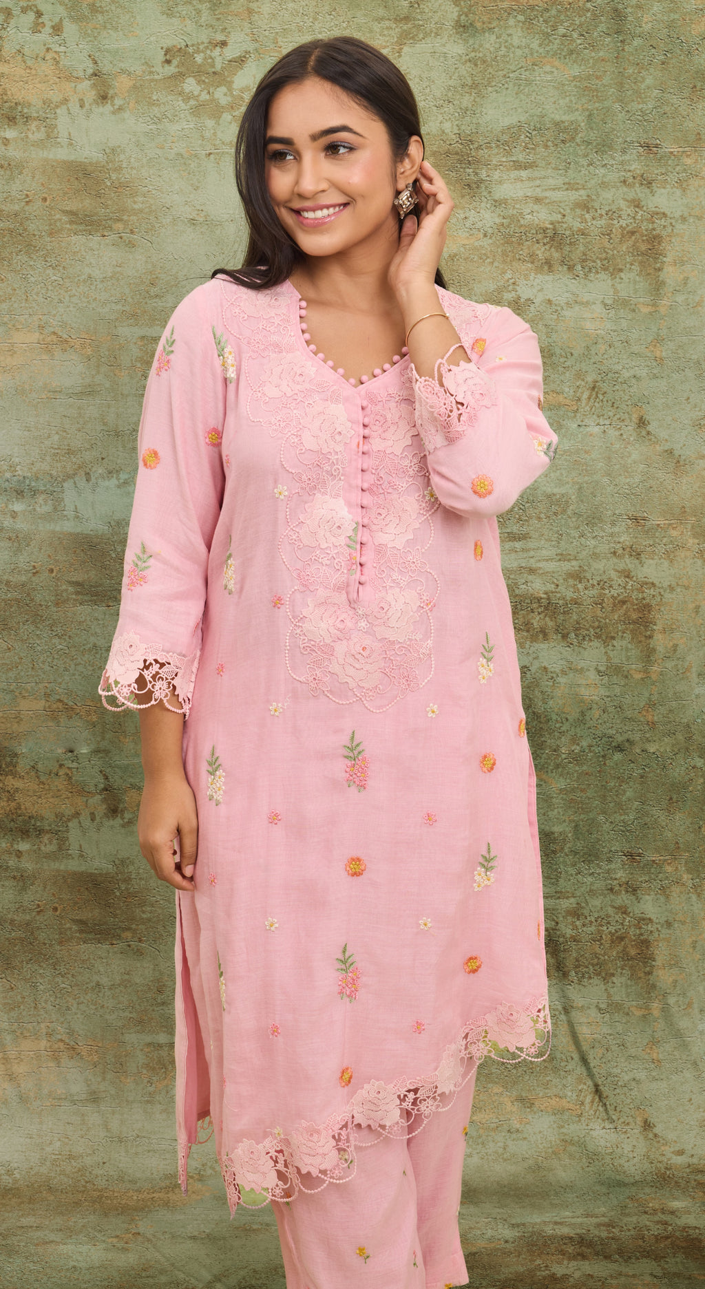 Blush Garden Lace Kurta Set