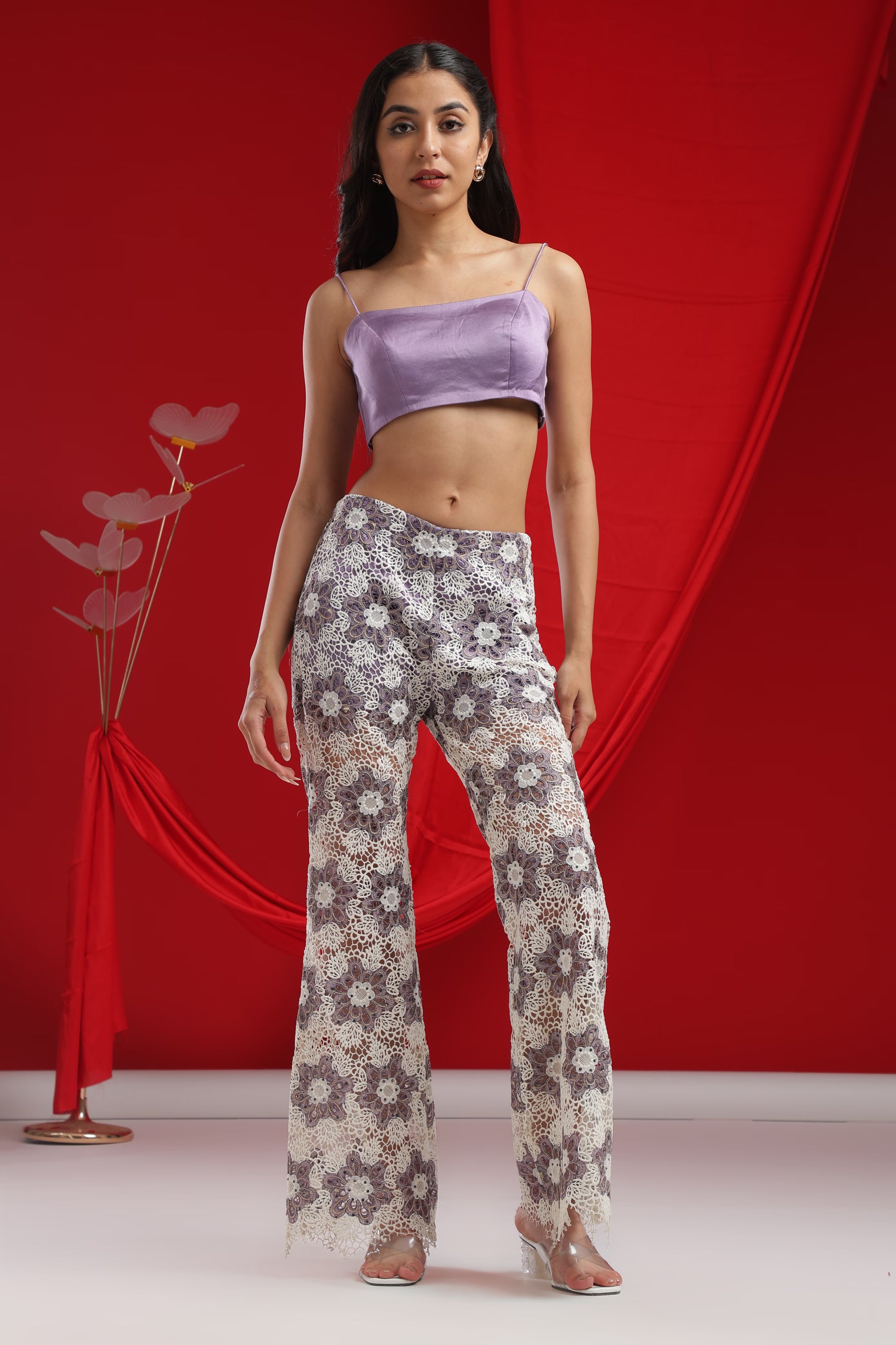 Ivory & Lavender Floral Crochet Co-Ord