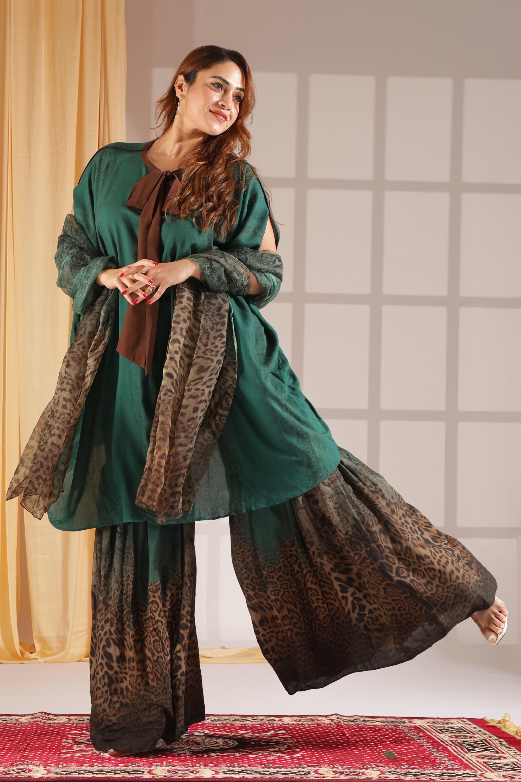 Forest-Inspired Layered Kaftan Set