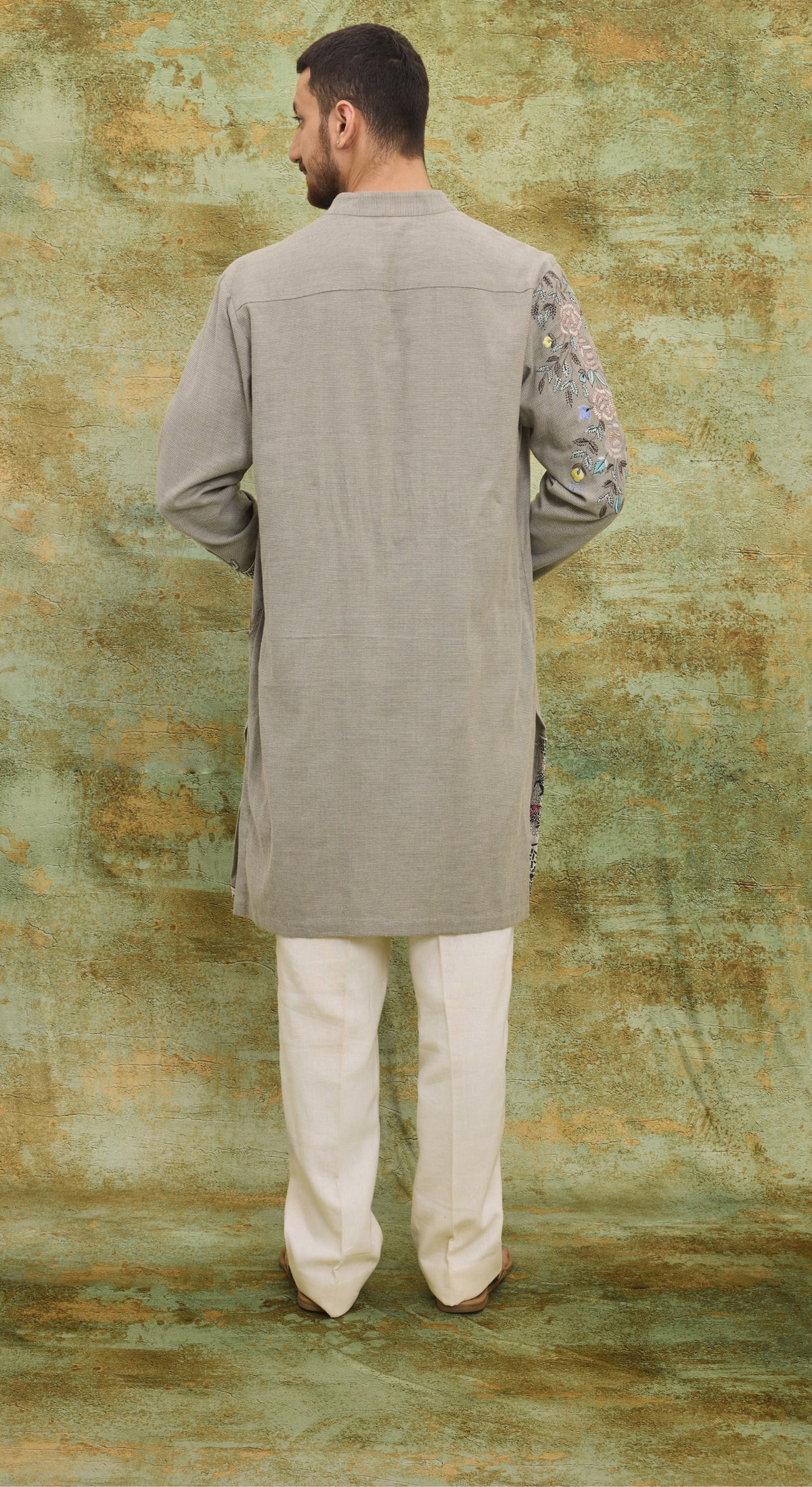 Men’s Grey Embroidered Kurta Set