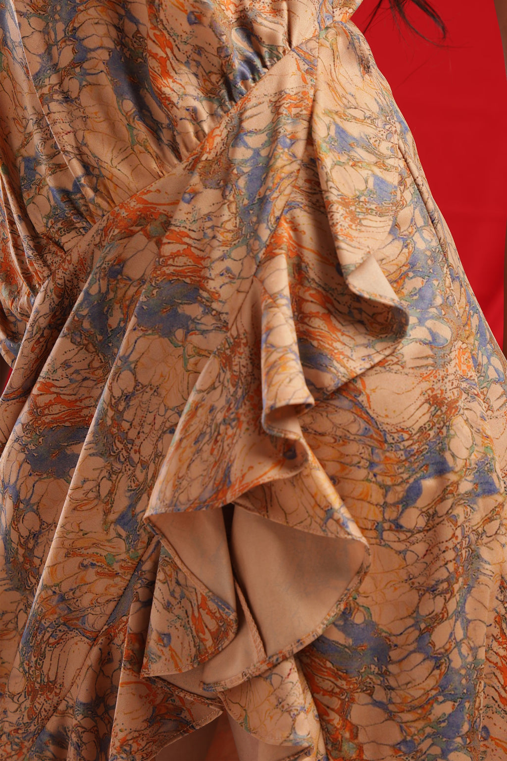 Amber Orange Ruffle Cascade Dress