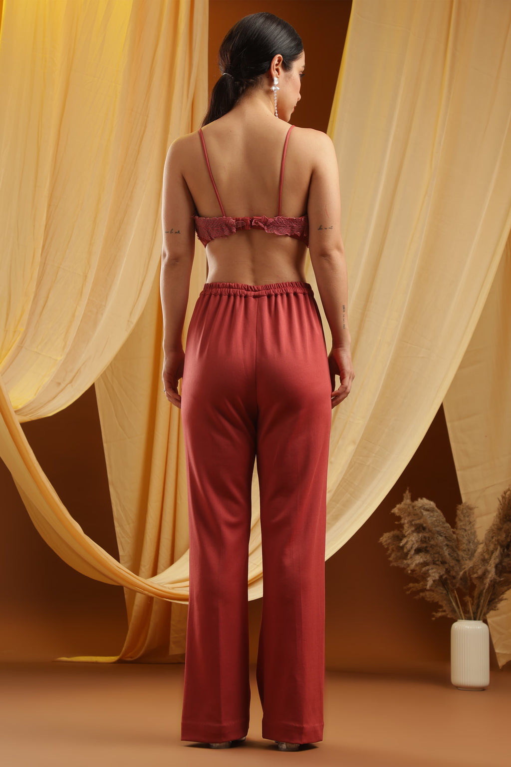 Mauve Lace Bralette and Trouser set