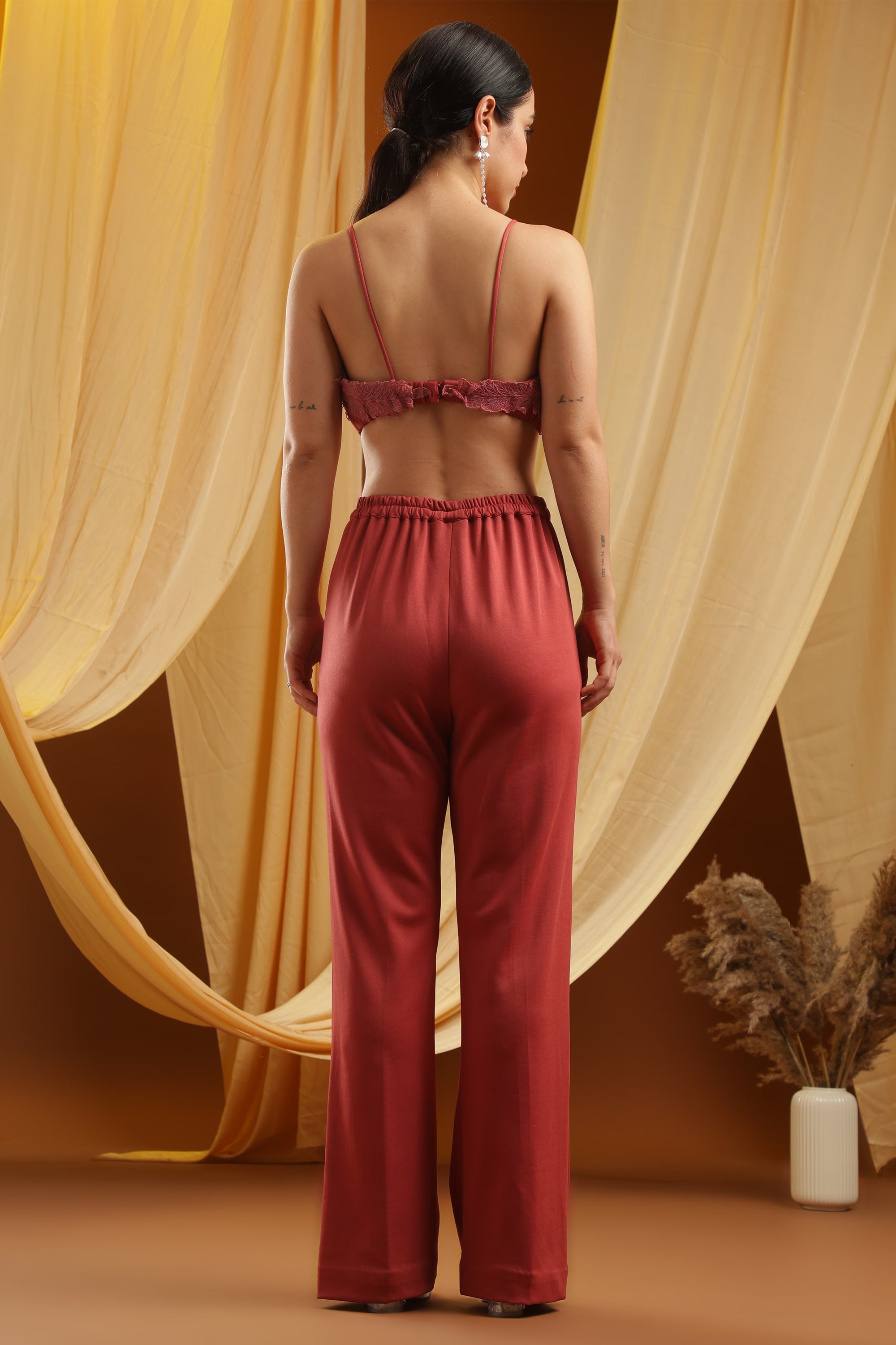 Mauve Lace Bralette and Trouser set