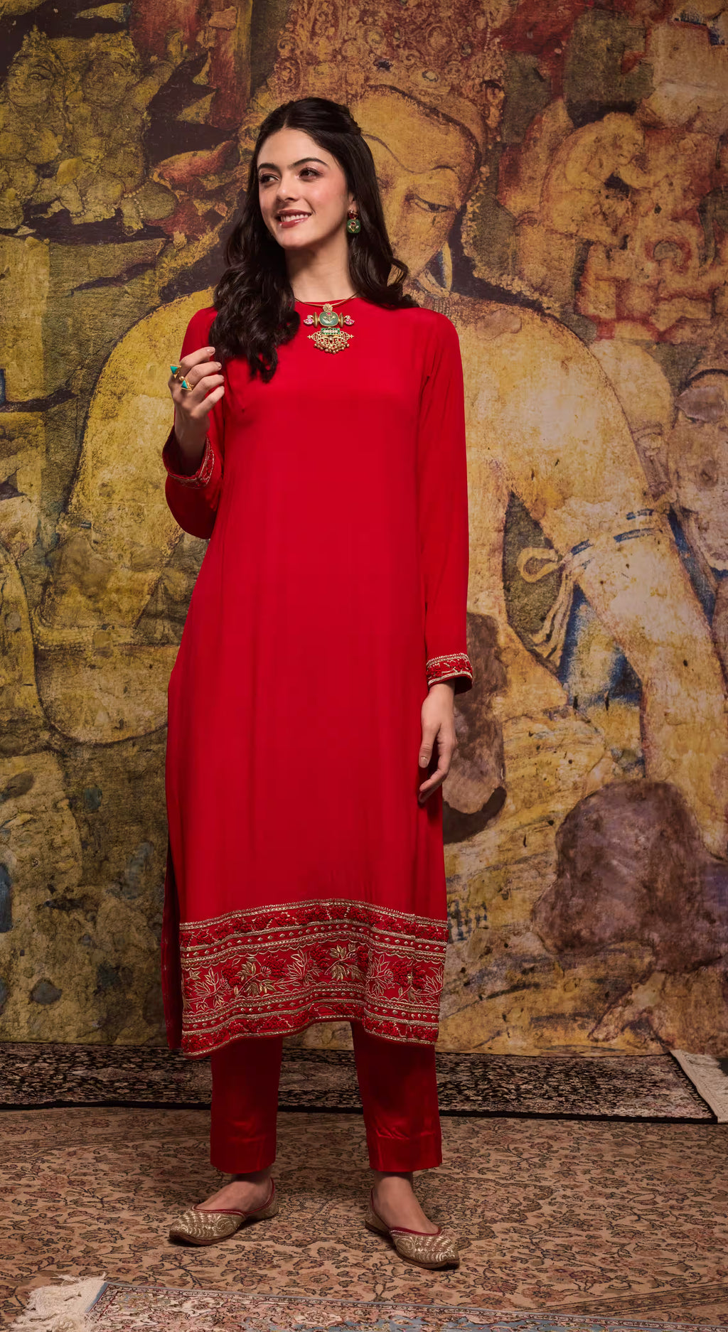 Red Handcrafted Silk Kurta Set with Bandhani Dupatta