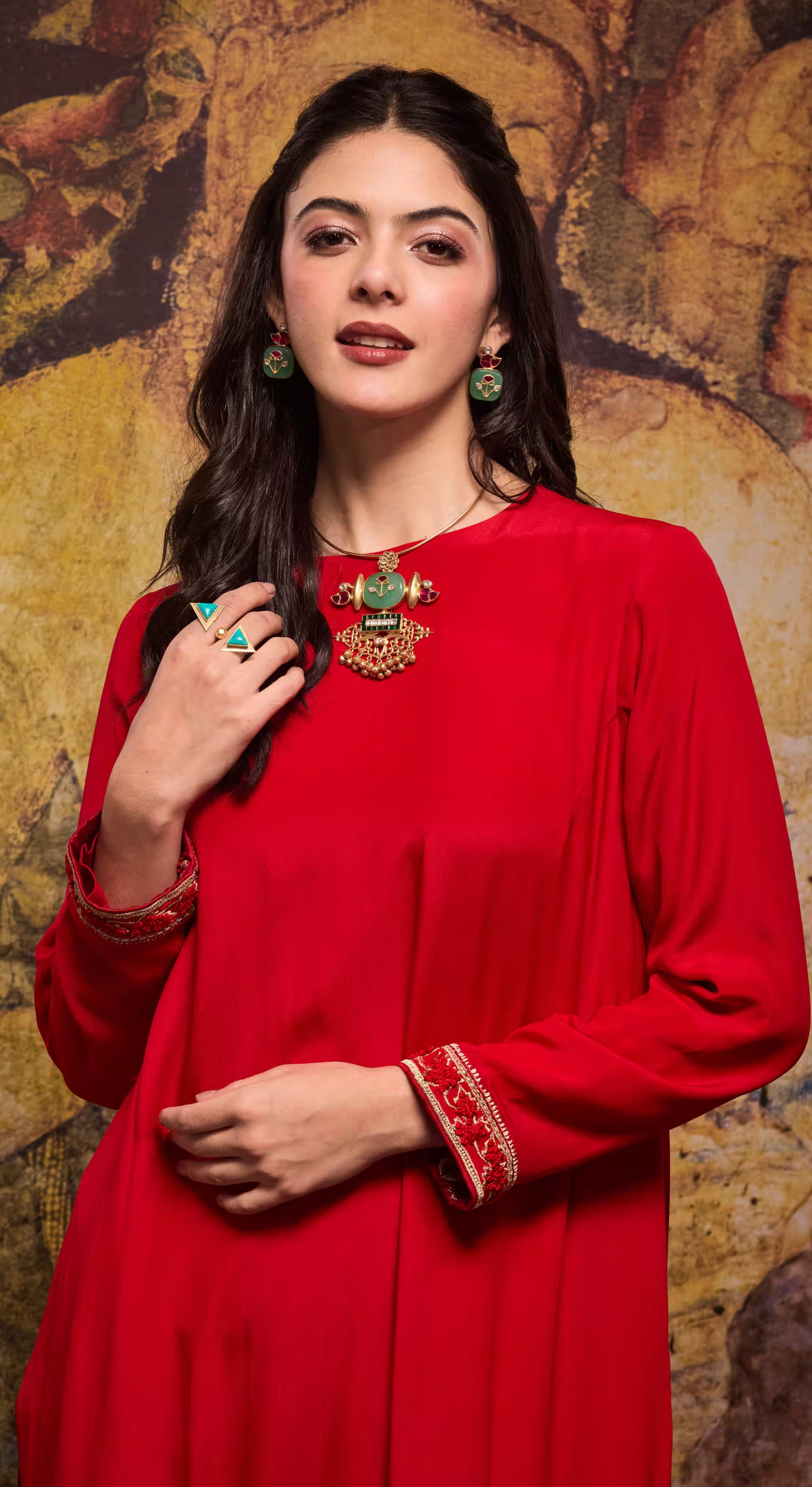 Red Handcrafted Silk Kurta Set with Bandhani Dupatta