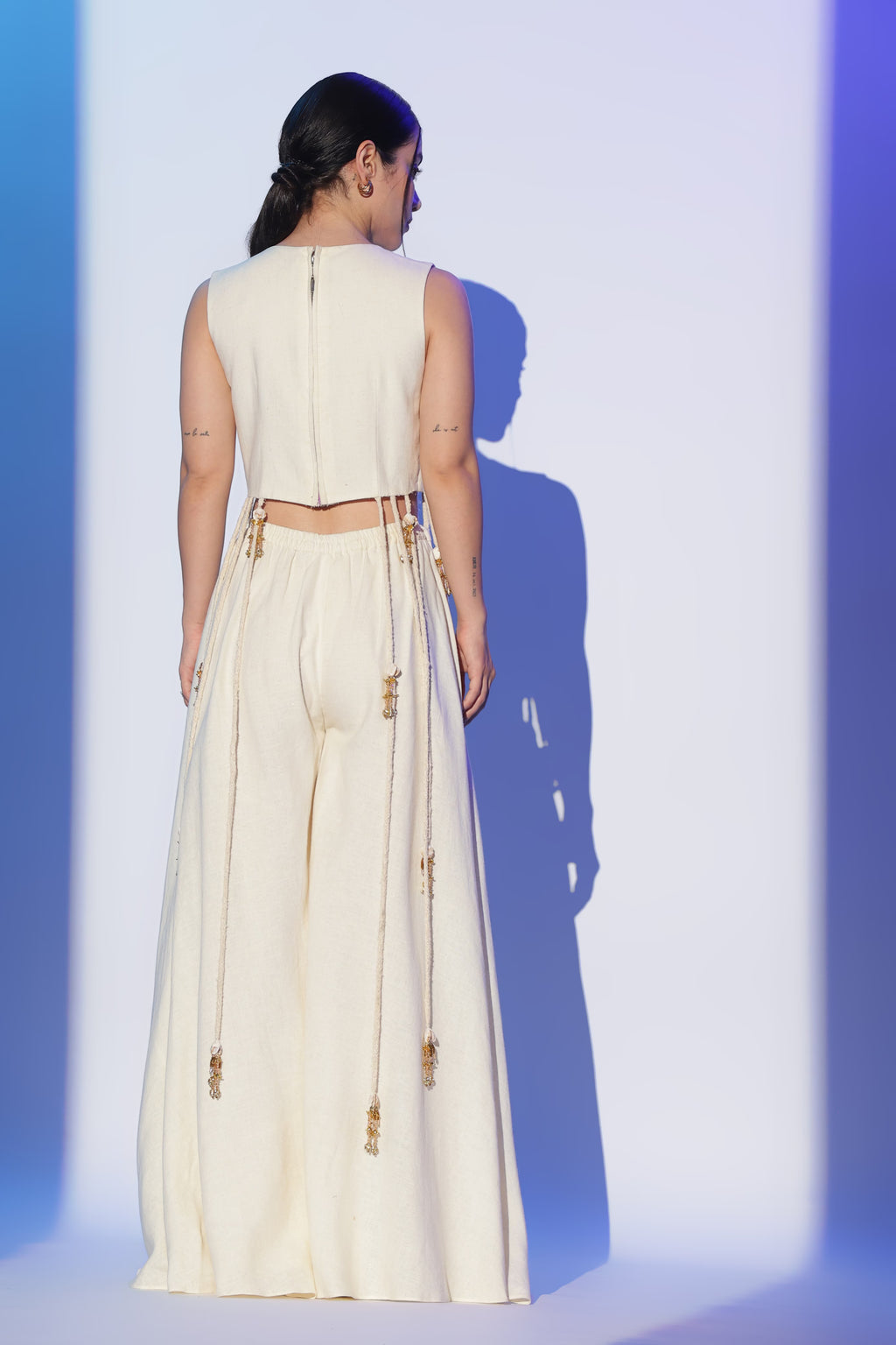 Ivory Tassel Embellished Top and Skirt Set