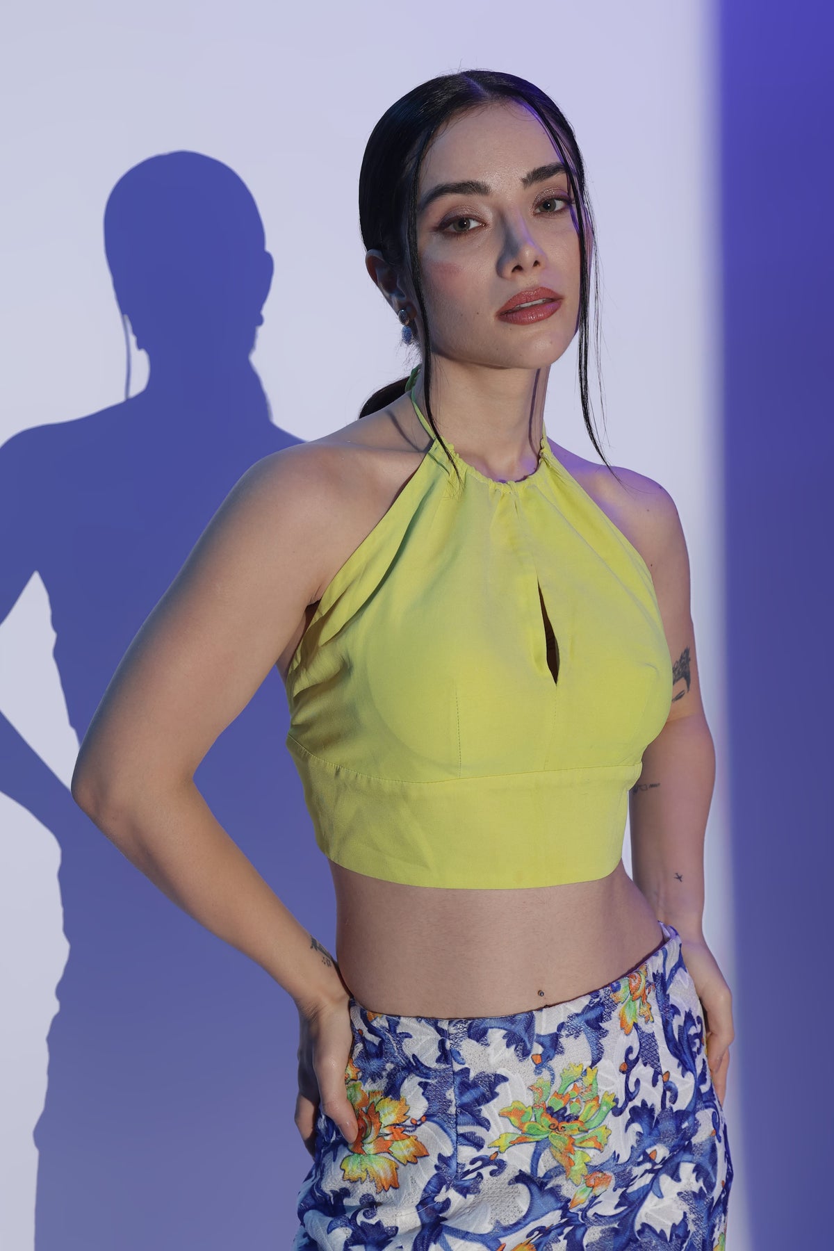 Yellow Halter Top and Embroidered Pencil Skirt