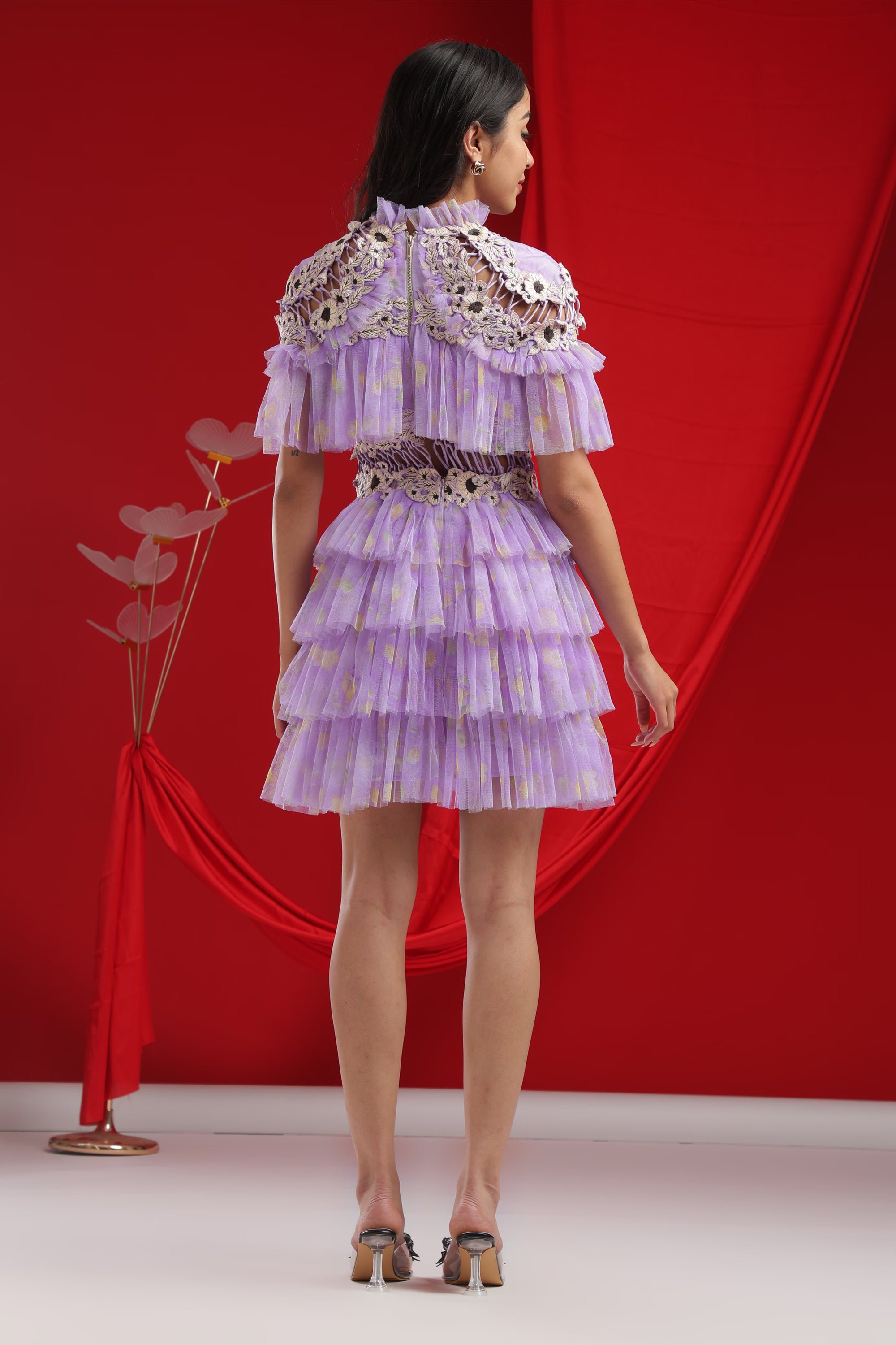 Lavender Mist Crochet-Trim Mini Dress