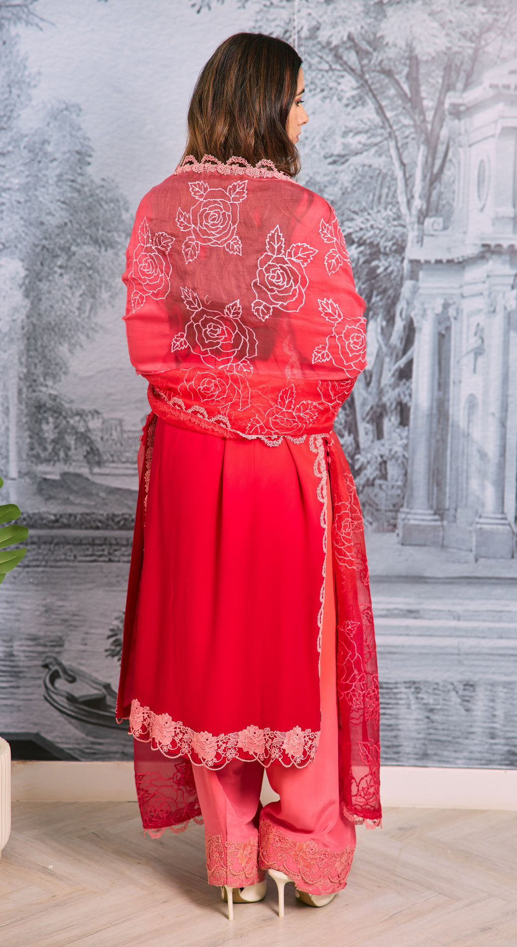 Rose Garden Embroidered Silk Suit Set