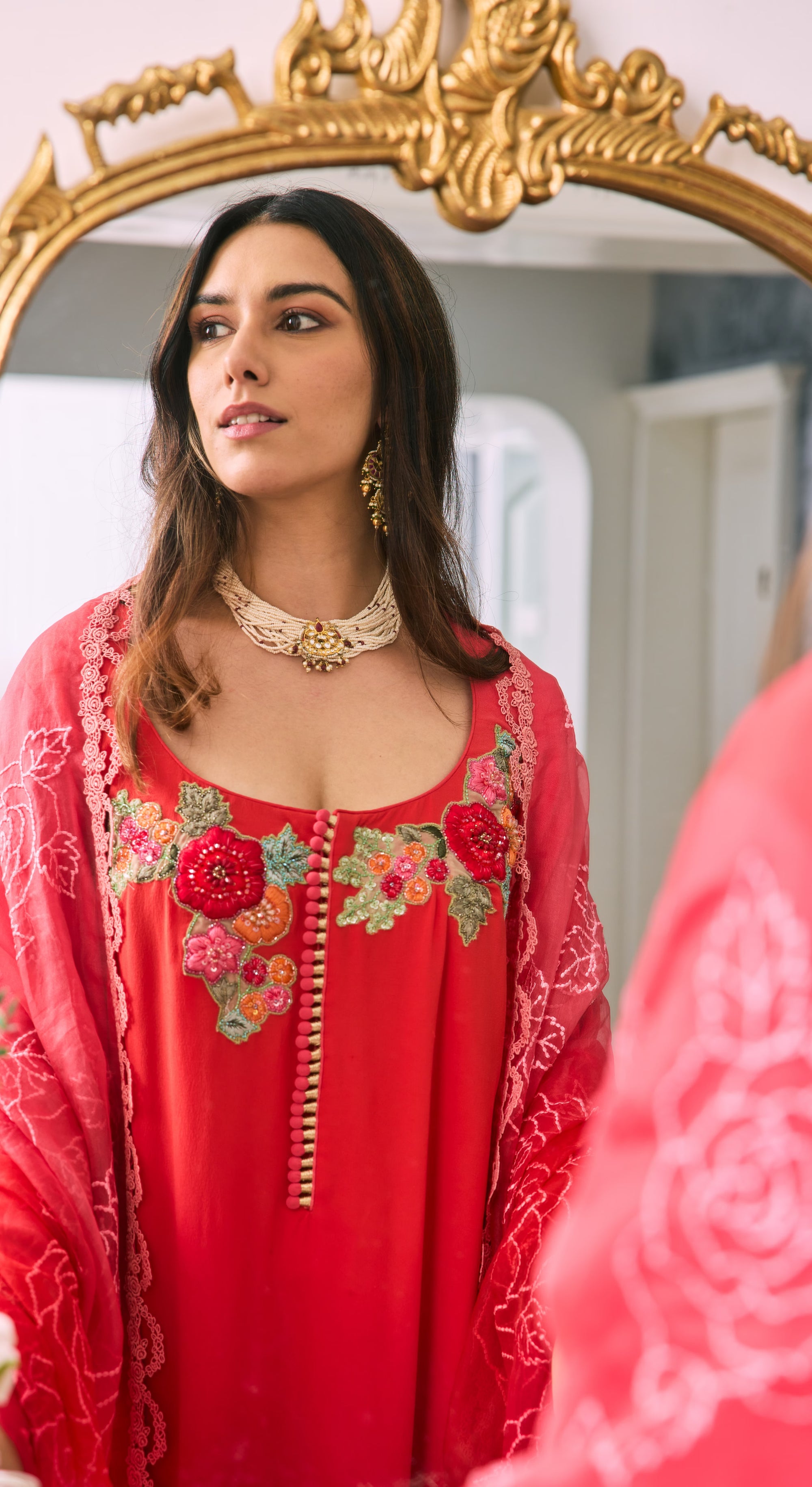 Rose Garden Embroidered Silk Suit Set
