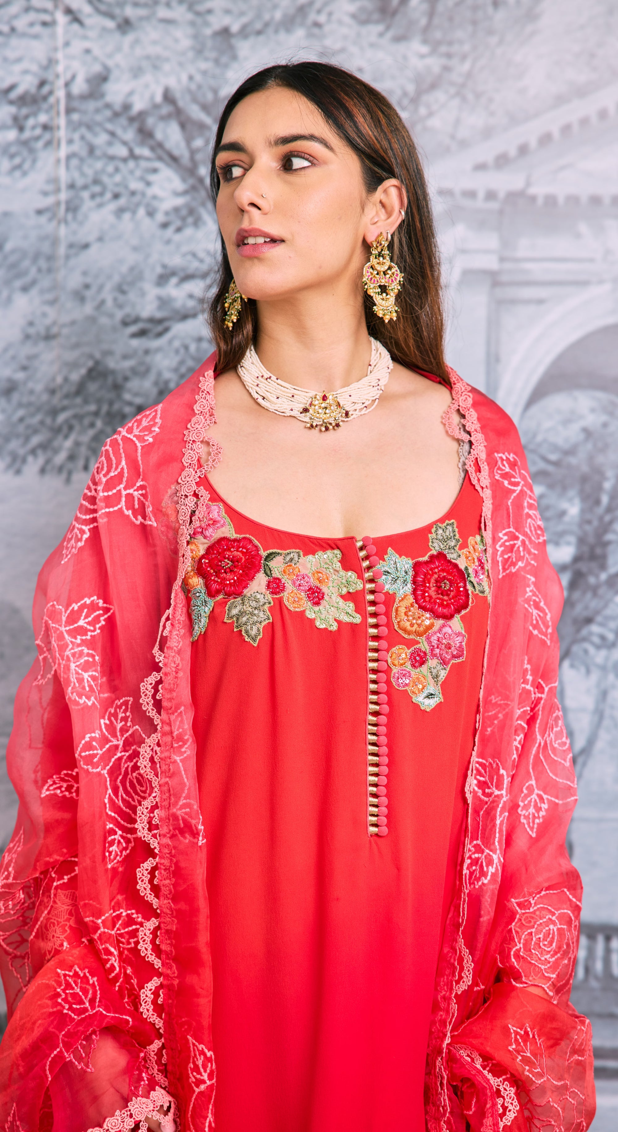 Rose Garden Embroidered Silk Suit Set