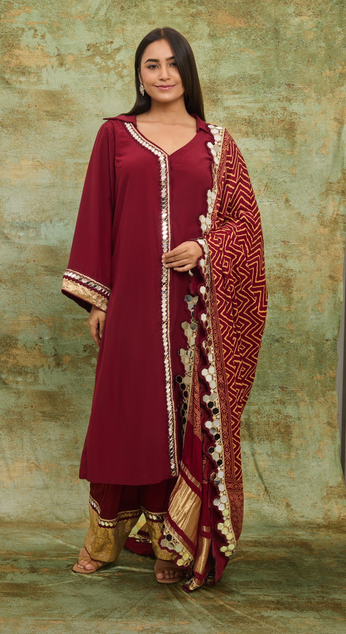 Crimson Mirrorwork Kurta Set