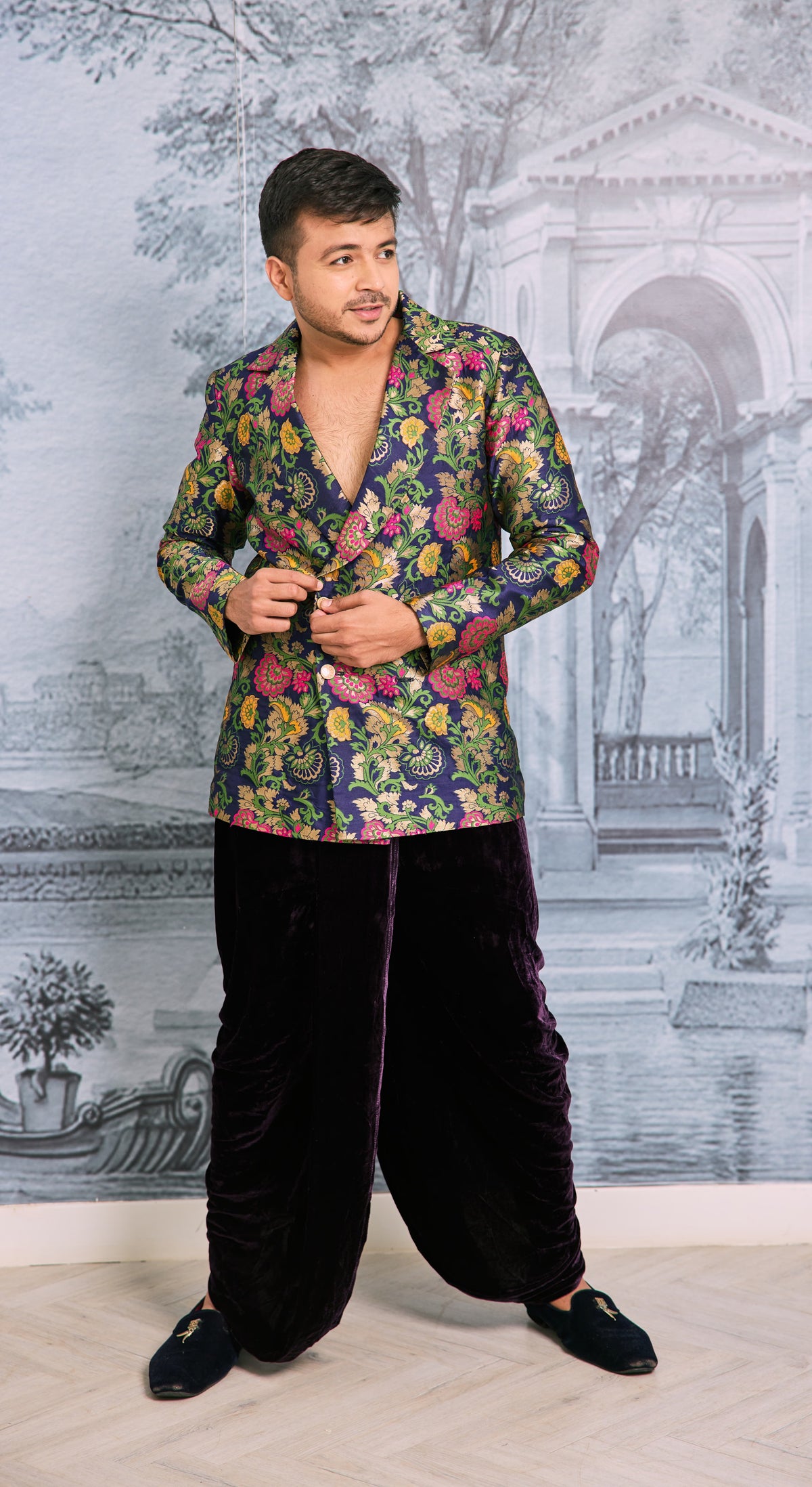 Regal Zari Brocade Jacket with Velvet Dhoti Pants