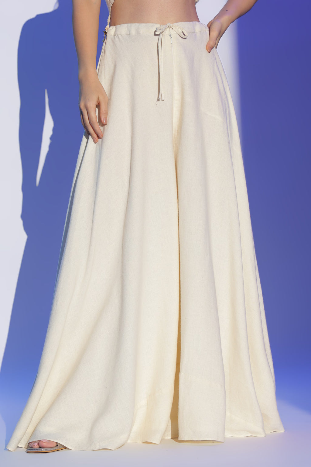Ivory Tassel Embellished Top and Skirt Set