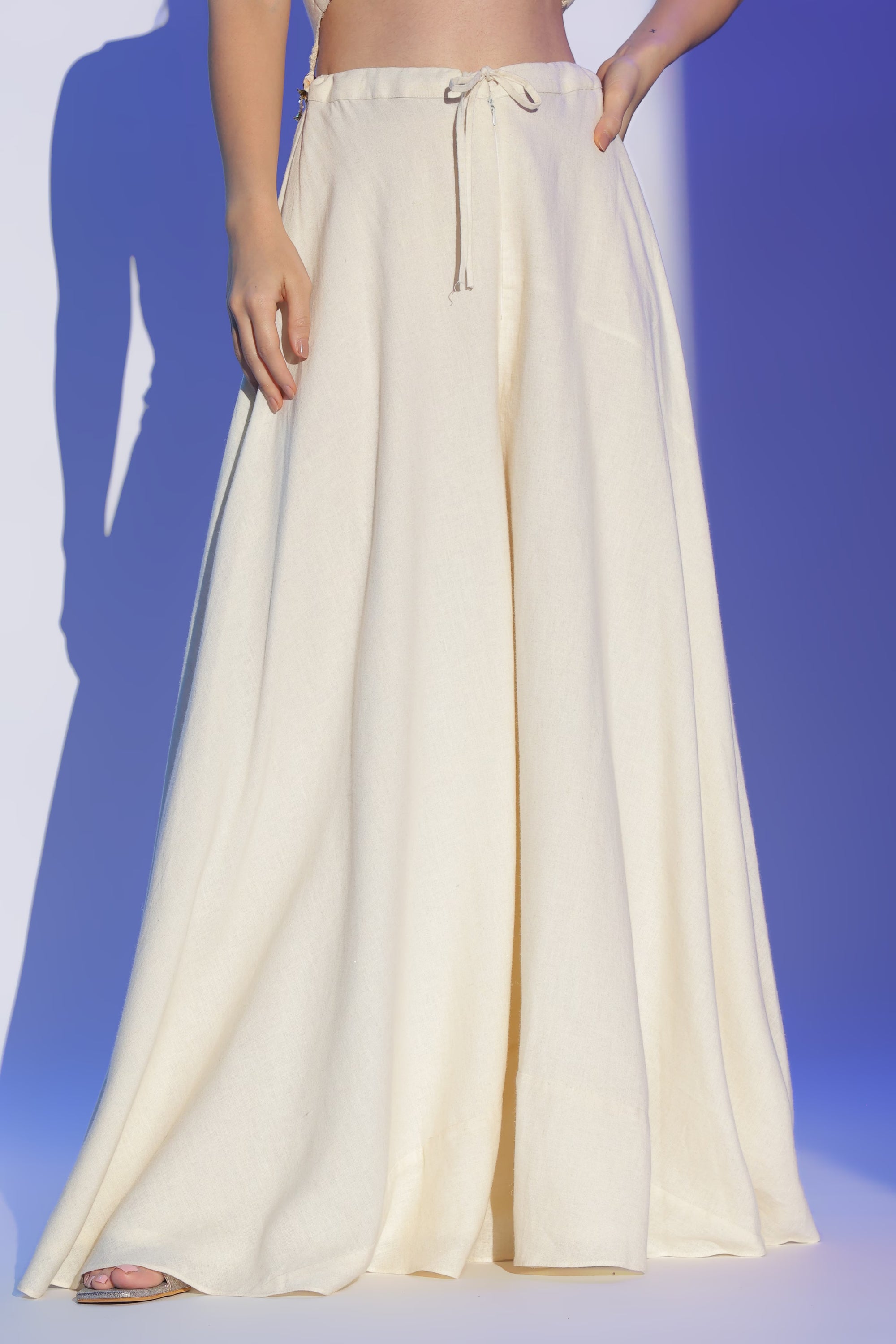 Ivory Tassel Embellished Top and Skirt Set