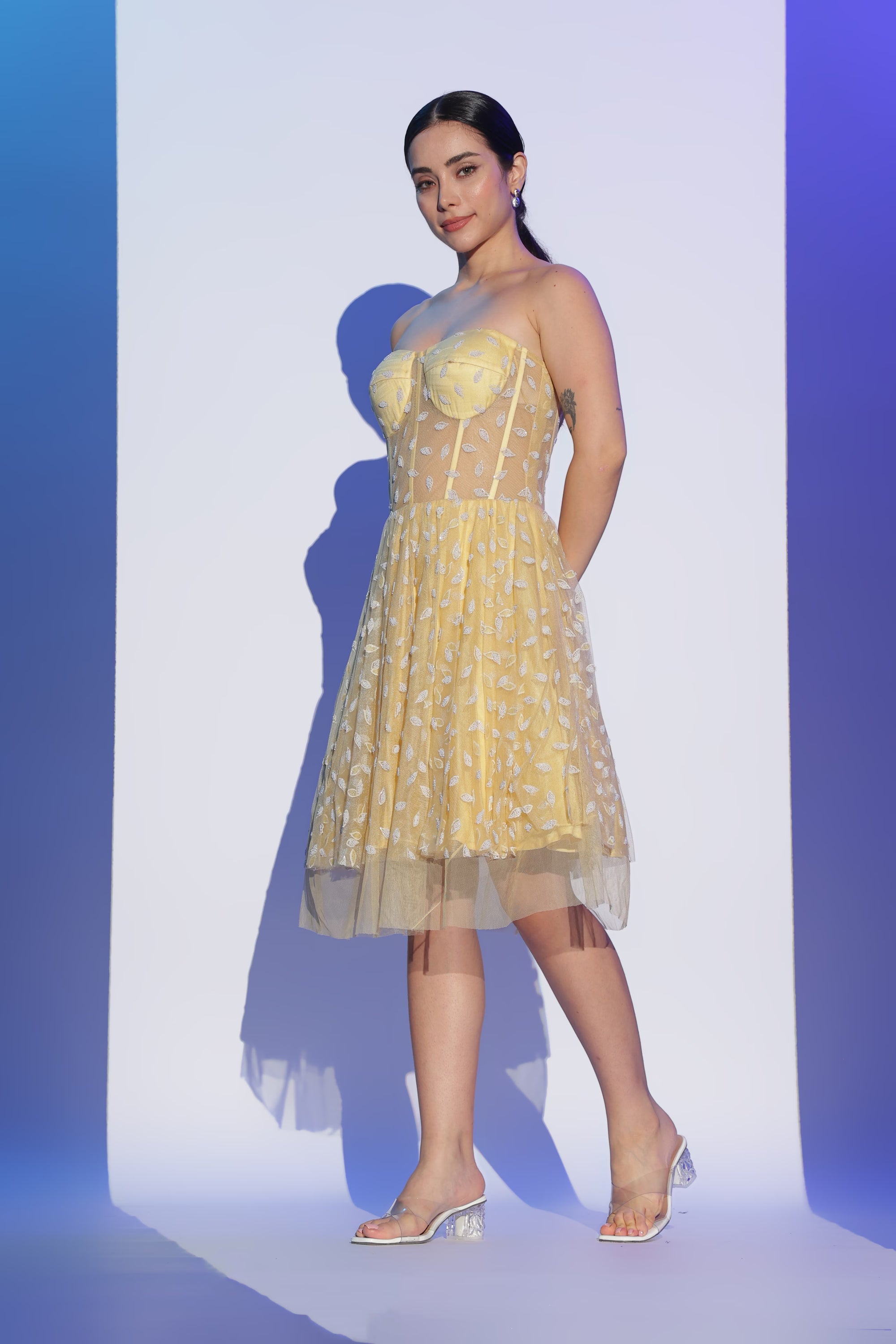 Yellow Sheer Corset Dress
