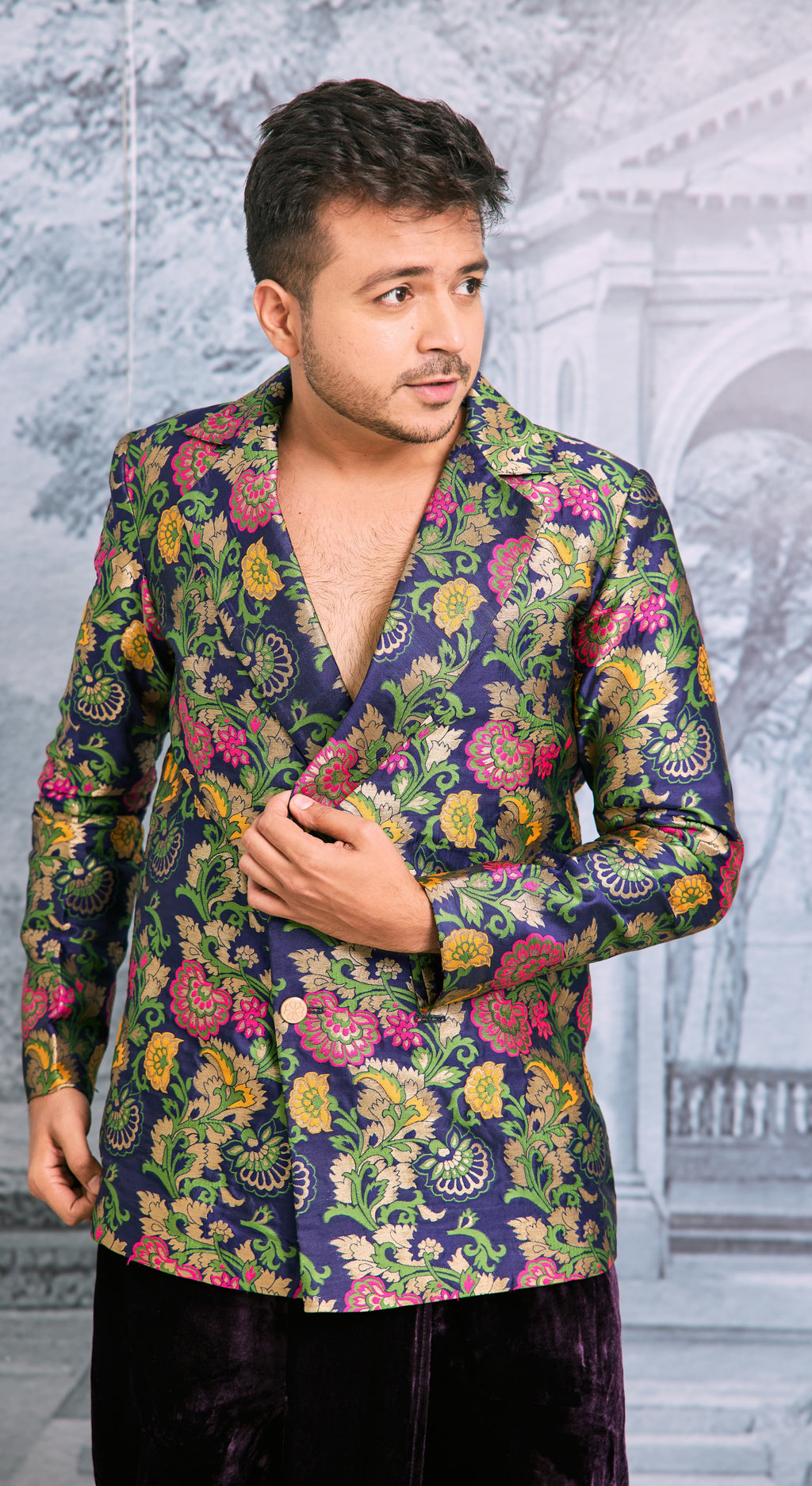 Regal Zari Brocade Jacket with Velvet Dhoti Pants