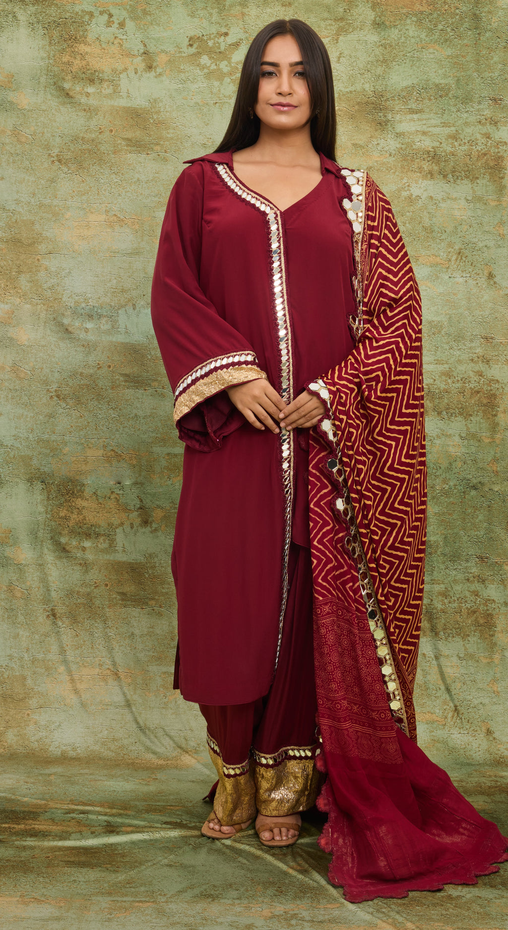 Crimson Mirrorwork Kurta Set
