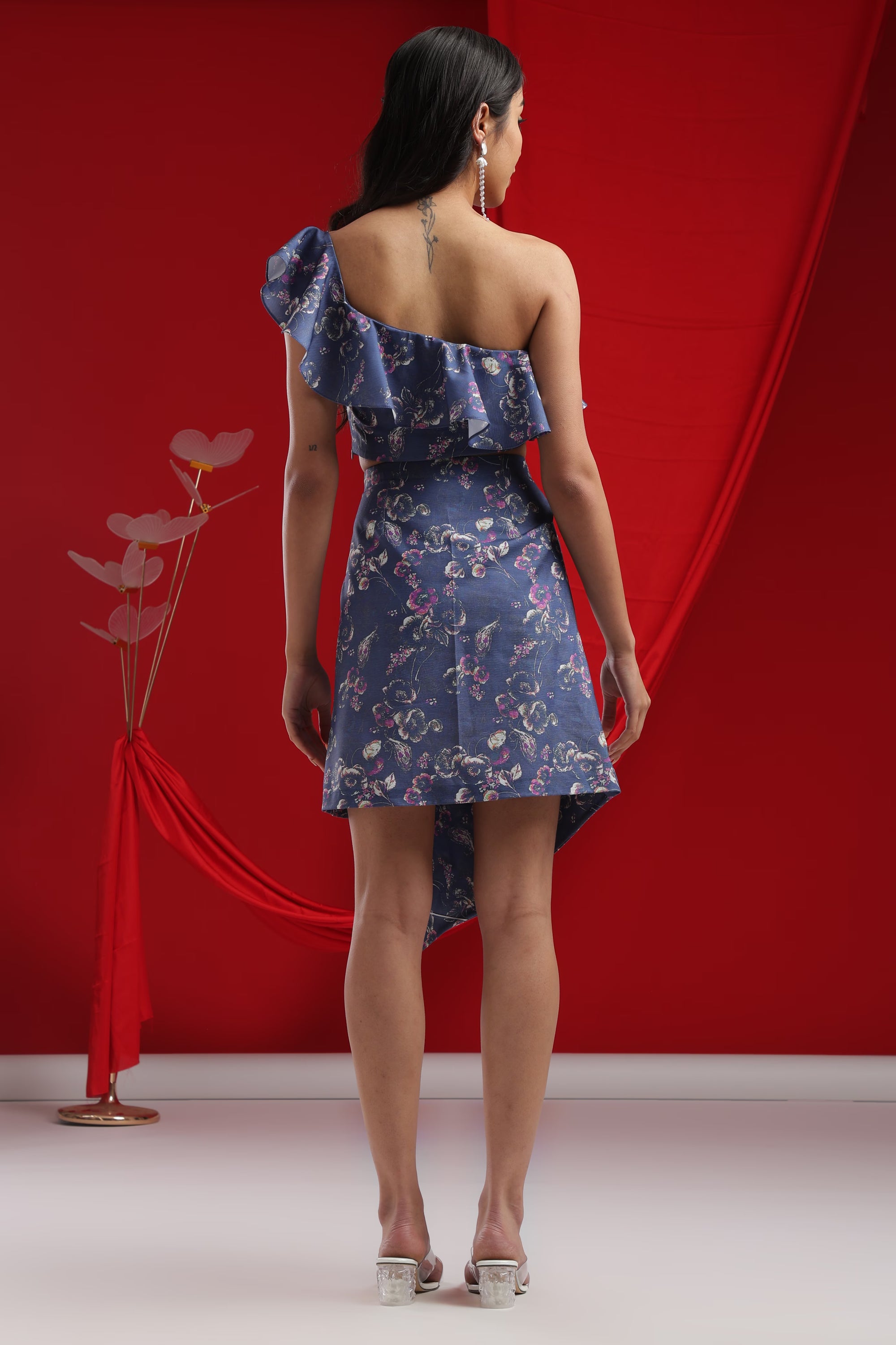 Midnight Blue Floral Ruffle co-ord Set
