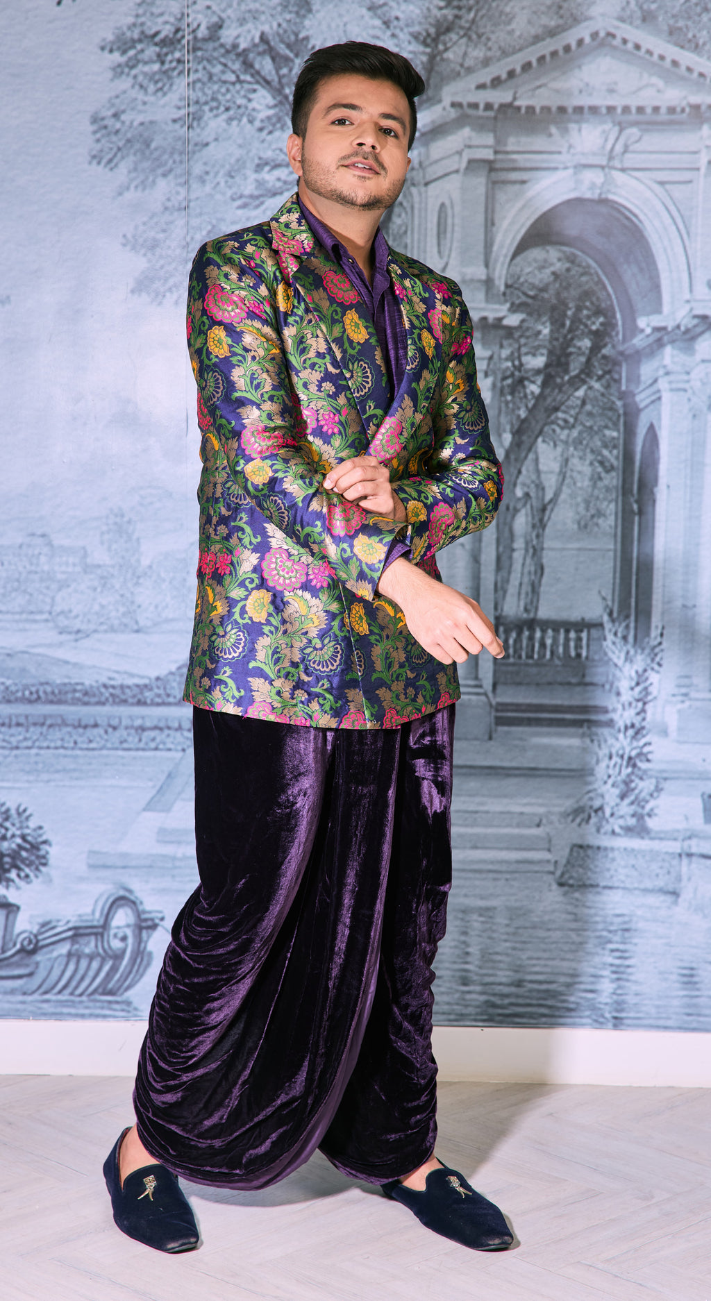 Regal Zari Brocade Jacket with Velvet Dhoti Pants