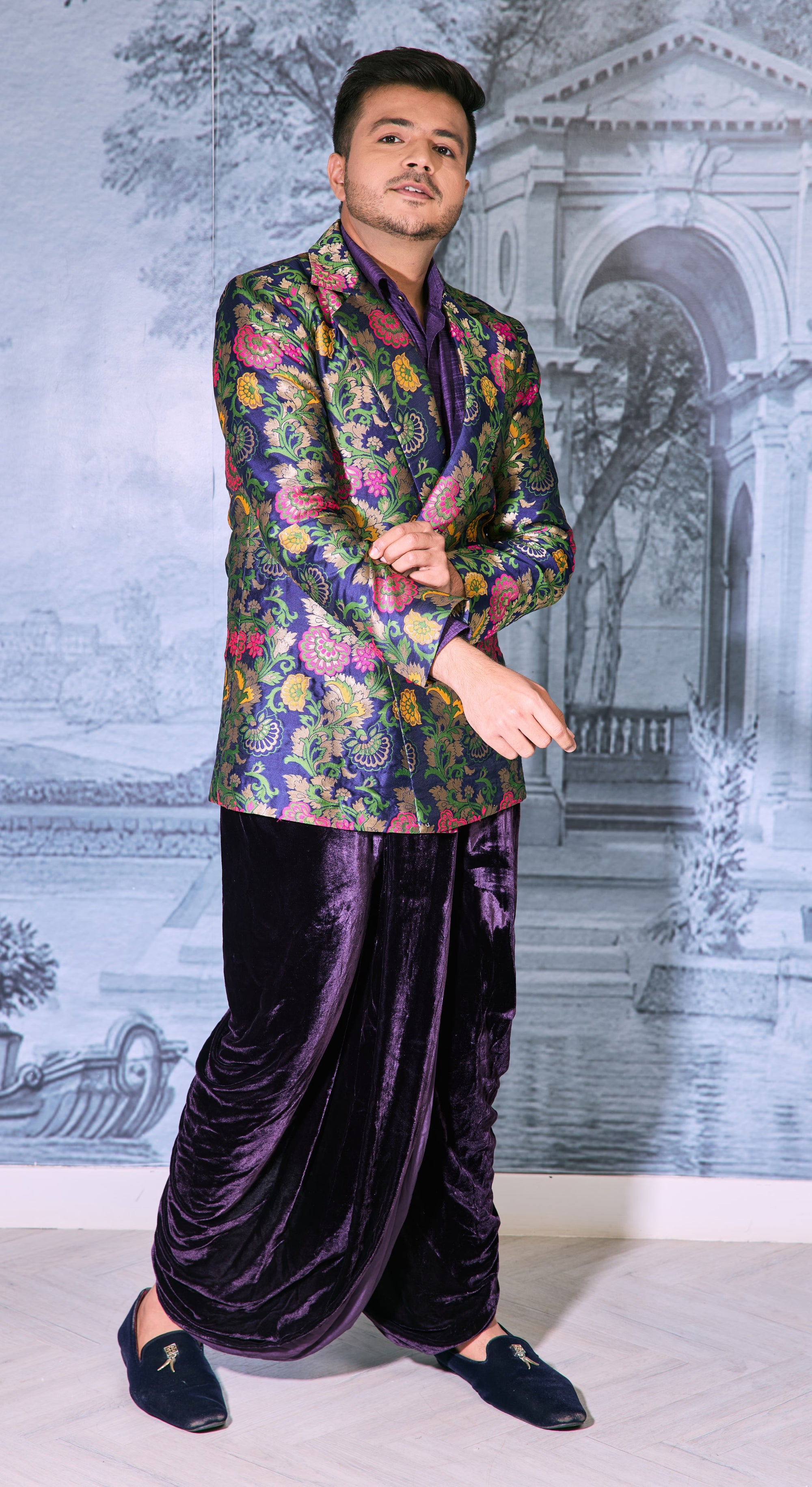 Regal Zari Brocade Jacket with Velvet Dhoti Pants