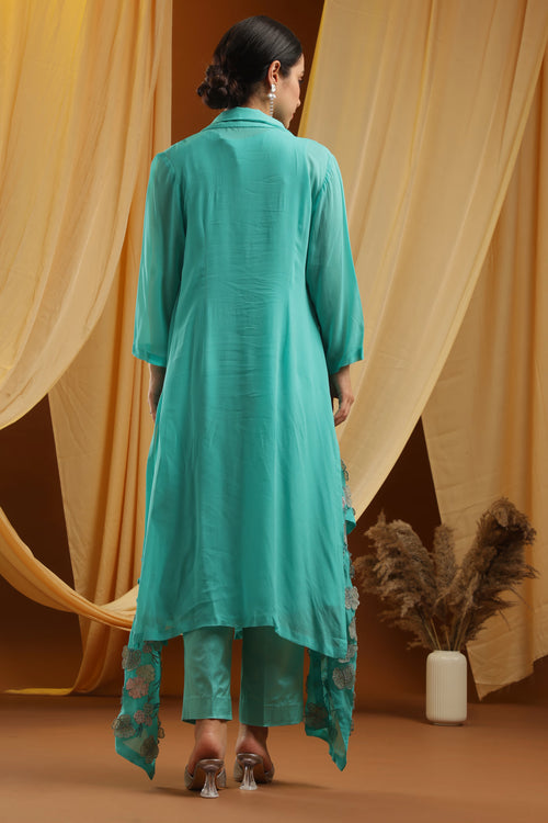 Aqua Asymmetrical Kurta and Pant Set